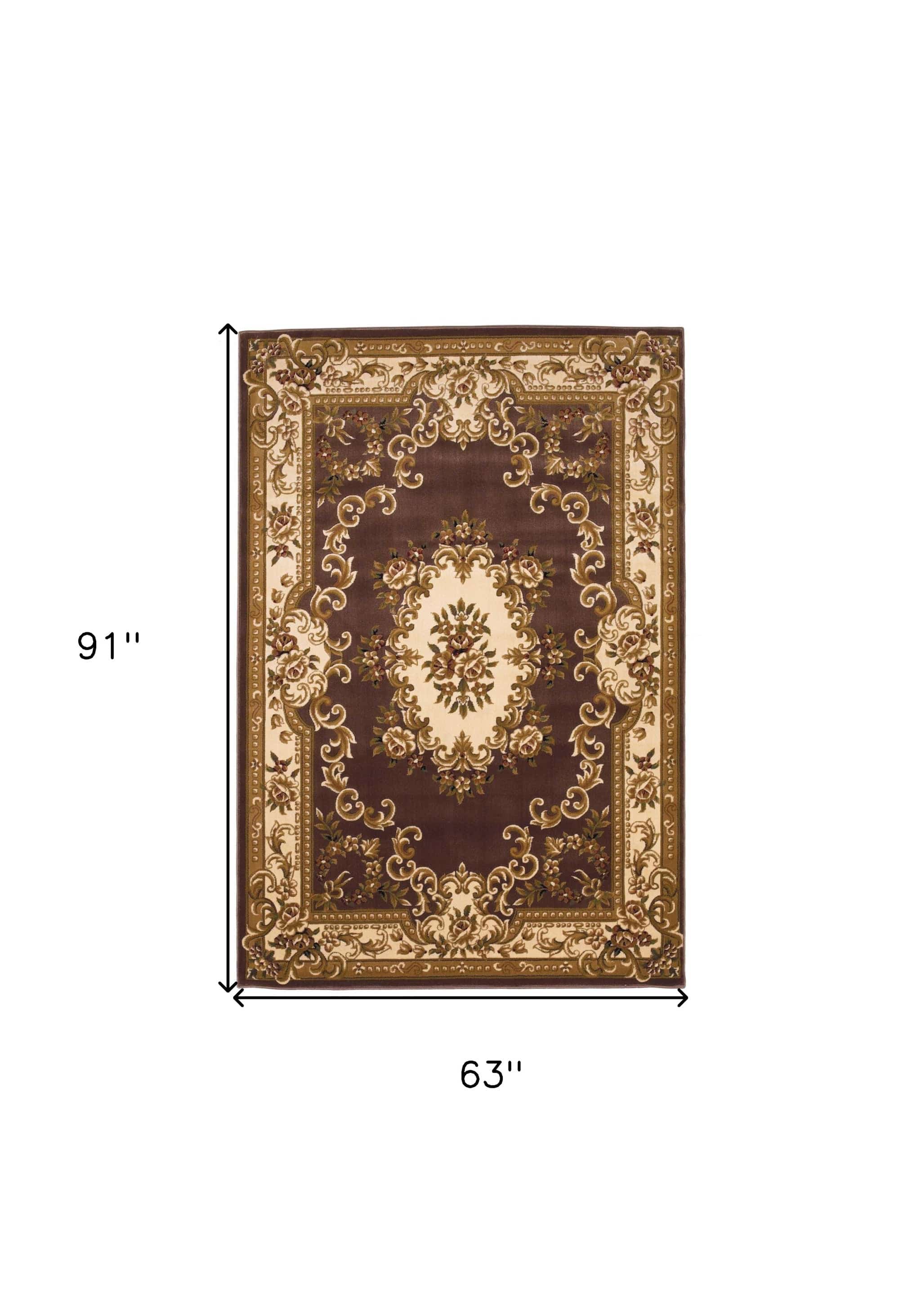 5' X 8' Plum Ivory Machine Woven Hand Carved Floral Medallion Indoor Area Rug - Image 4