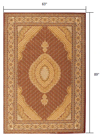 5' X 8' Red and Beige Oriental Power Loom Area Rug - Image 3