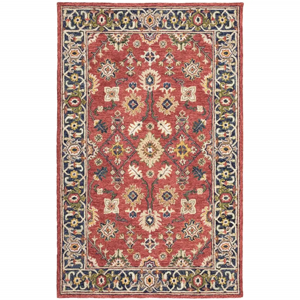 5' X 8' Red And Blue Bohemian Area Rug