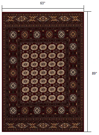 5' X 8' Red and Ivory Floral Medallion Power Loom Area Rug - Image 3