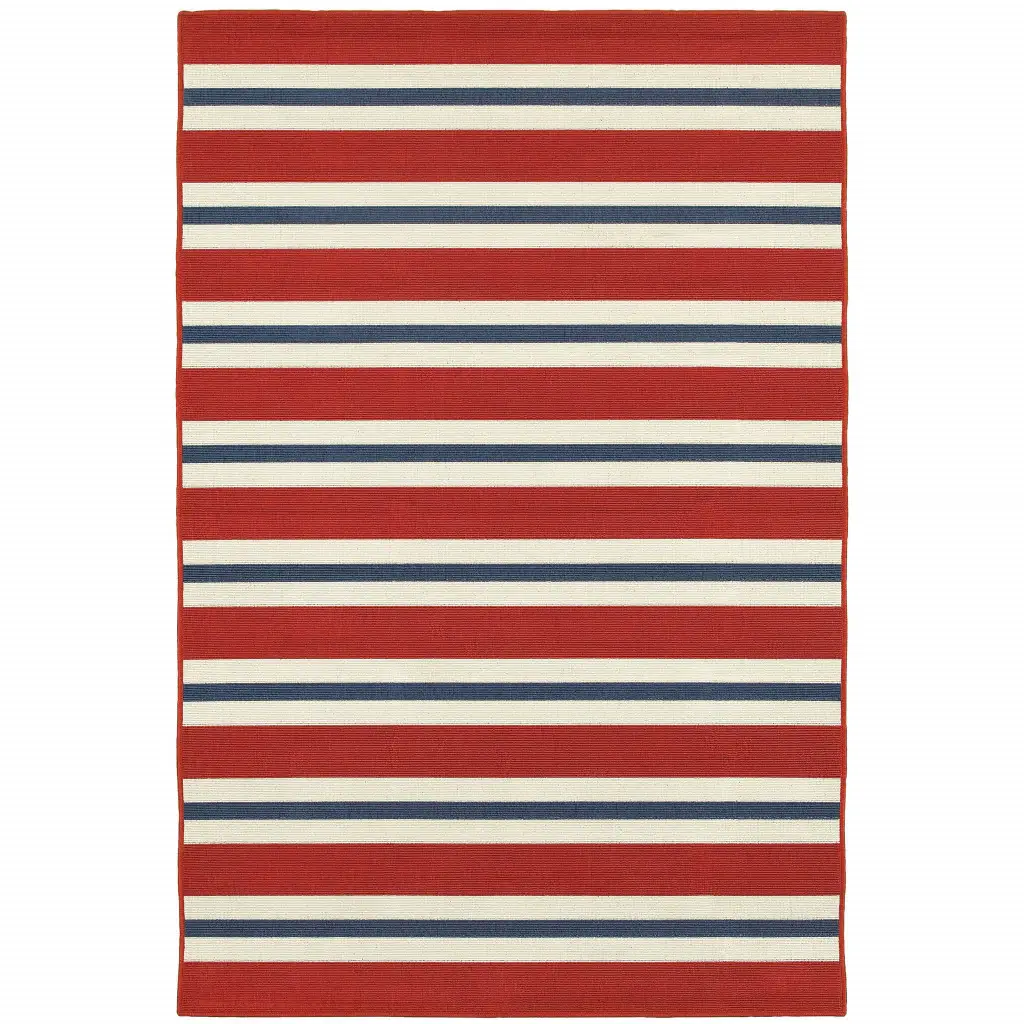 5' X 8' Red and Ivory Geometric Stain Resistant Indoor Outdoor Area Rug