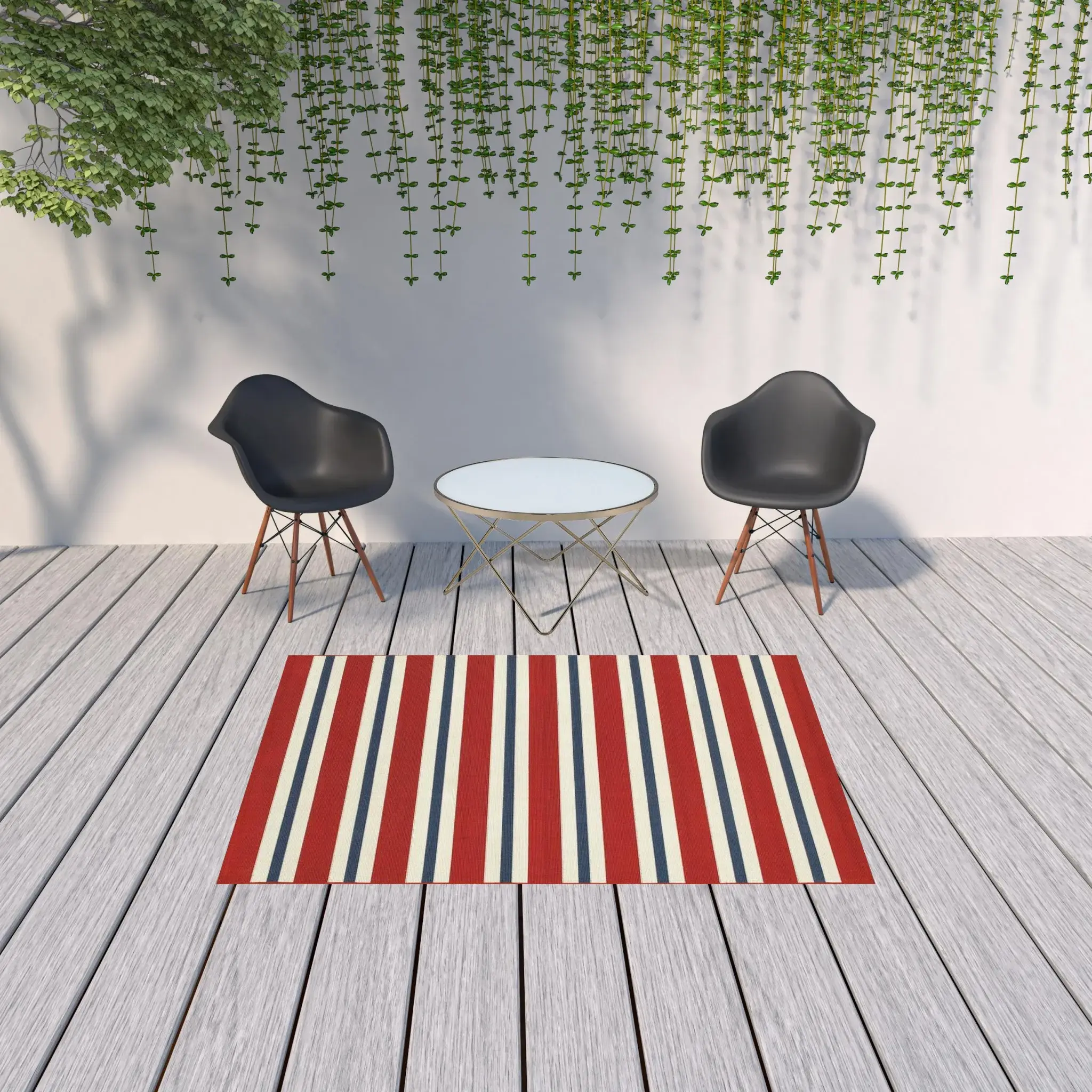 5' X 8' Red and Ivory Geometric Stain Resistant Indoor Outdoor Area Rug - Image 2