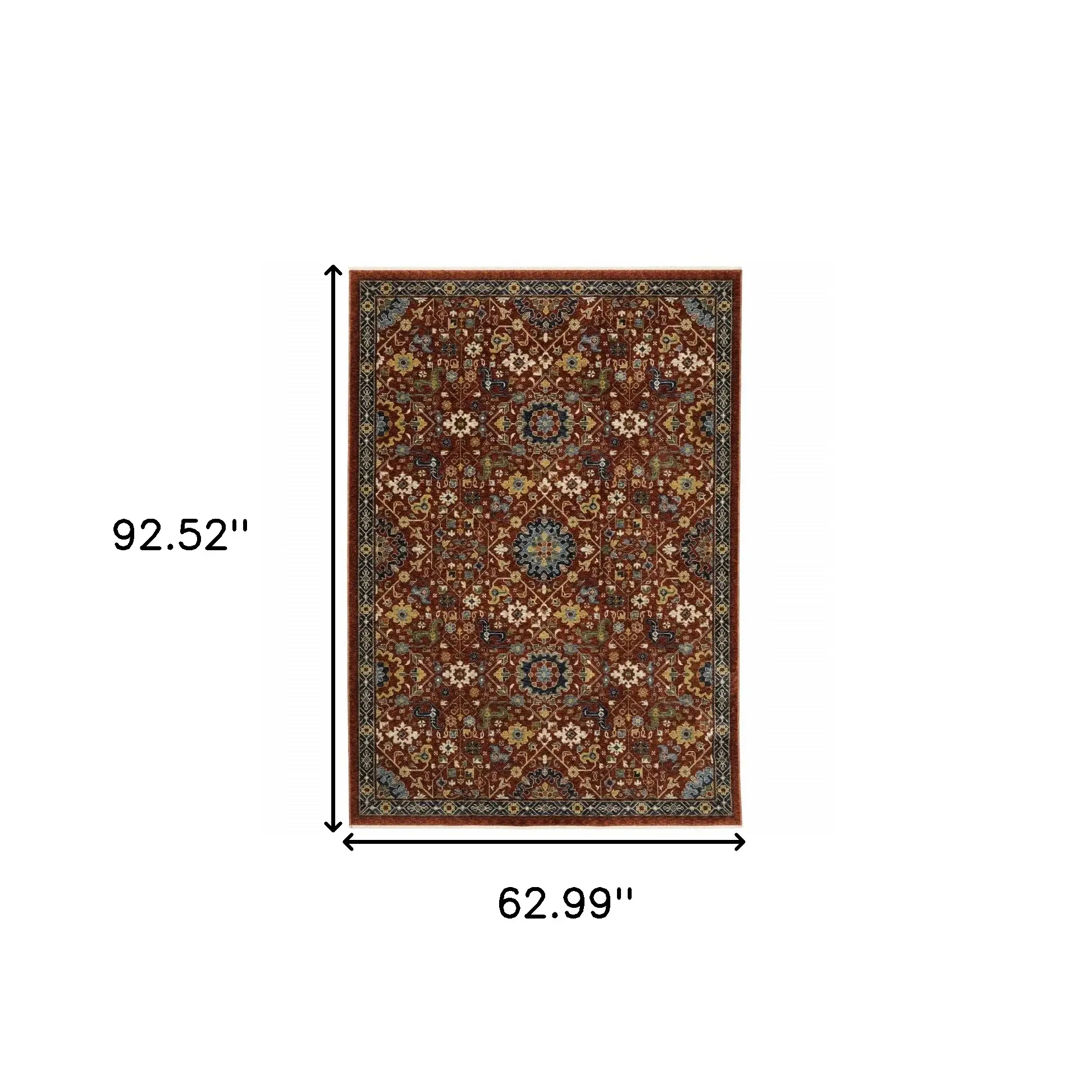 5' X 8' Red Blue Gold And Ivory Oriental Power Loom Stain Resistant Area Rug With Fringe - Image 3