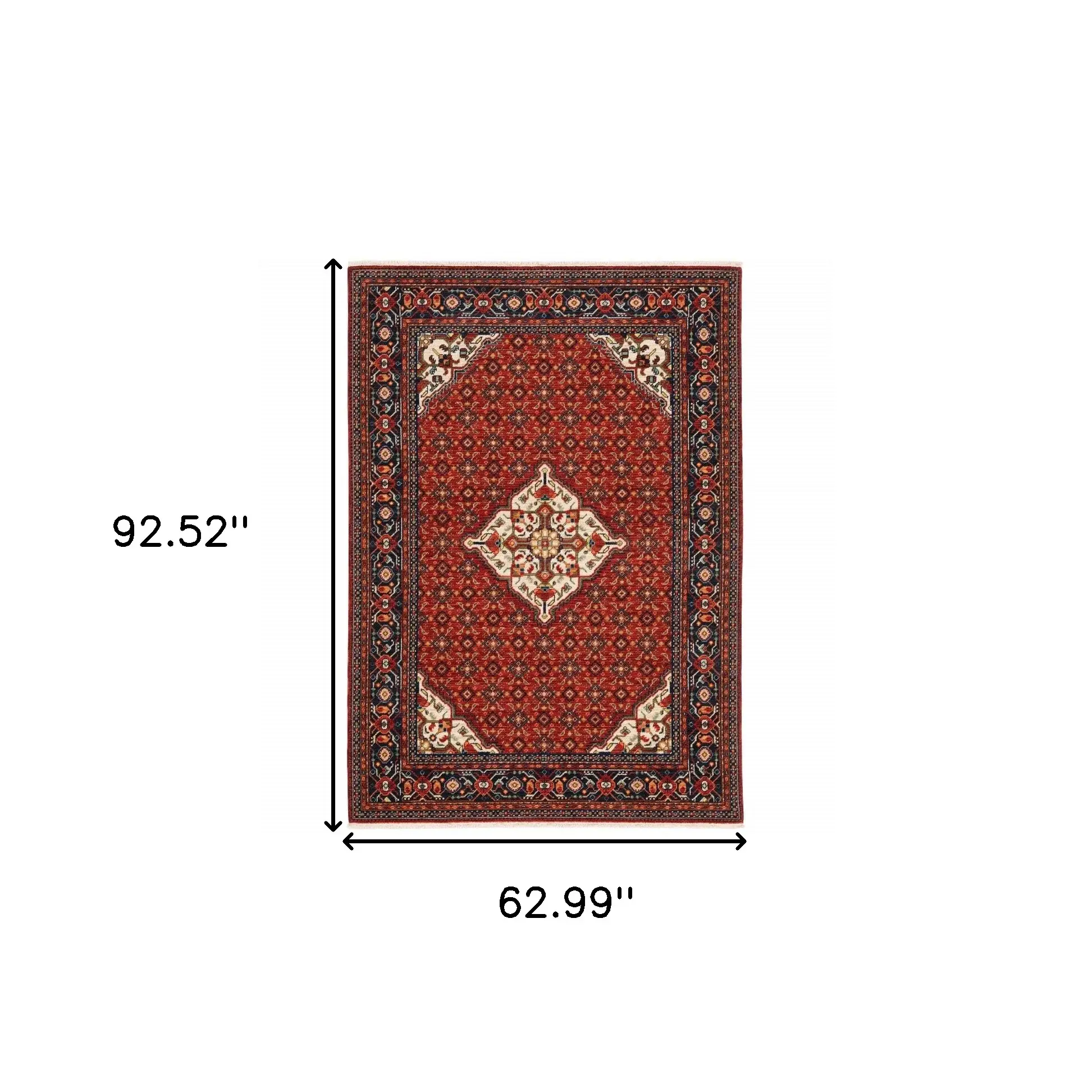 5' X 8' Red Blue Ivory And Orange Oriental Power Loom Stain Resistant Area Rug With Fringe - Image 3