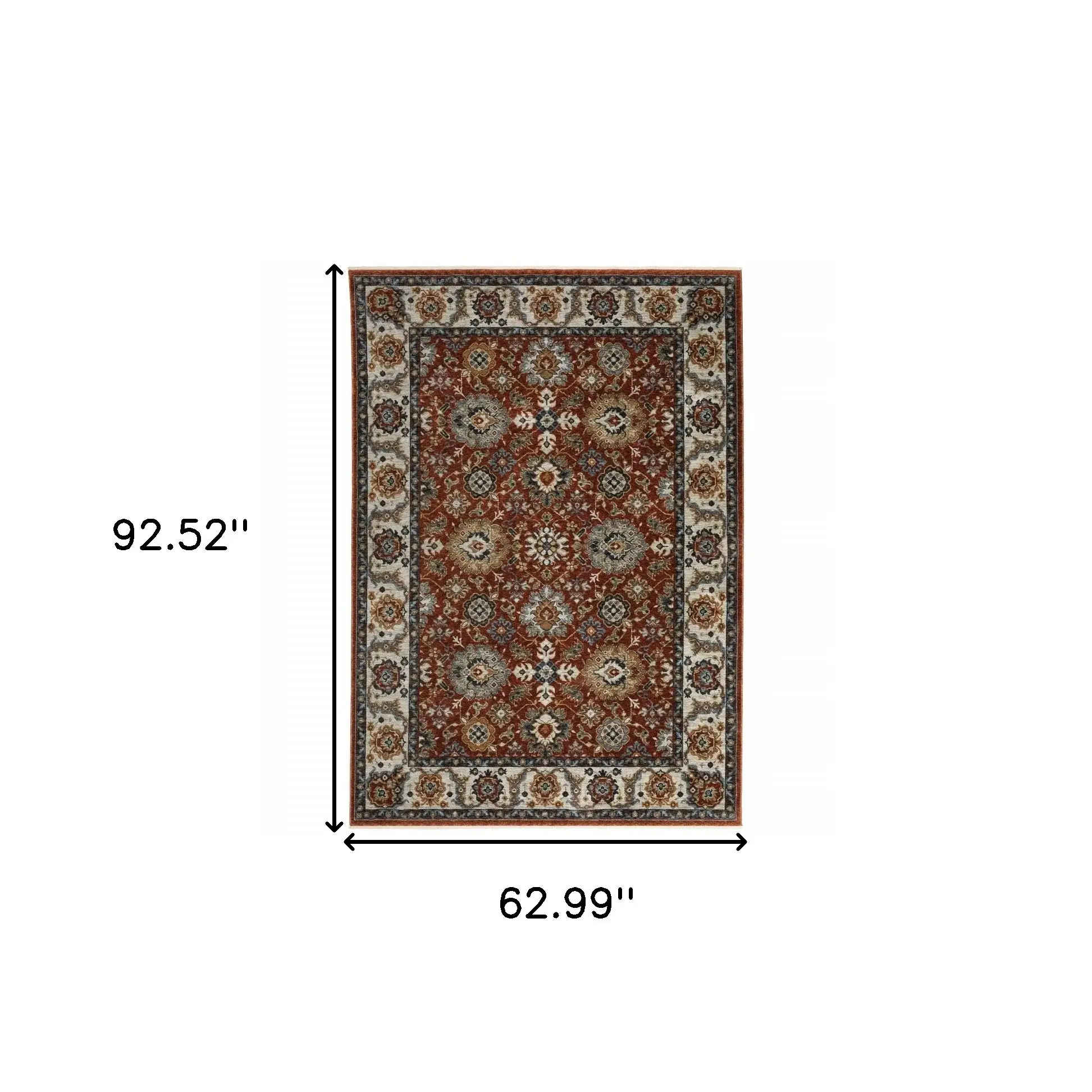 5' X 8' Red Blue Ivory Gold And Navy Oriental Power Loom Stain Resistant Area Rug With Fringe - Image 3
