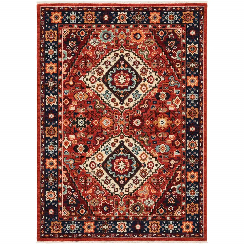 5' X 8' Red Blue Machine Woven Oriental Indoor Area Rug - Image 3