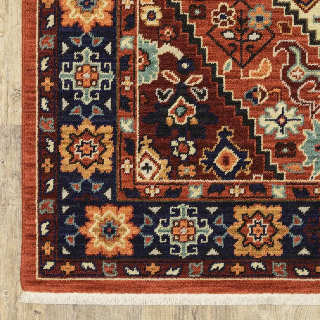 5' X 8' Red Blue Machine Woven Oriental Indoor Area Rug - Image 4