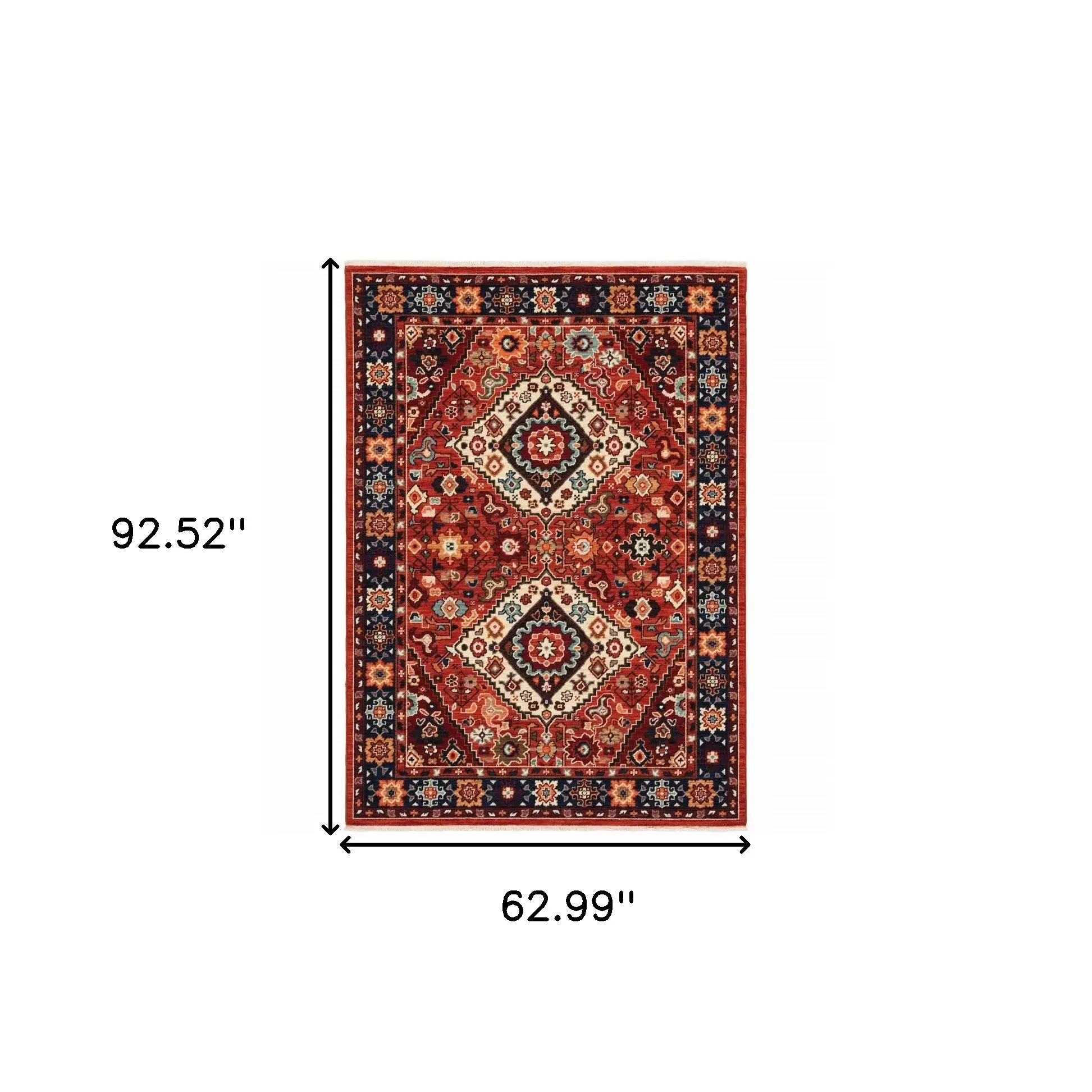 5' X 8' Red Blue Machine Woven Oriental Indoor Area Rug - Image 6