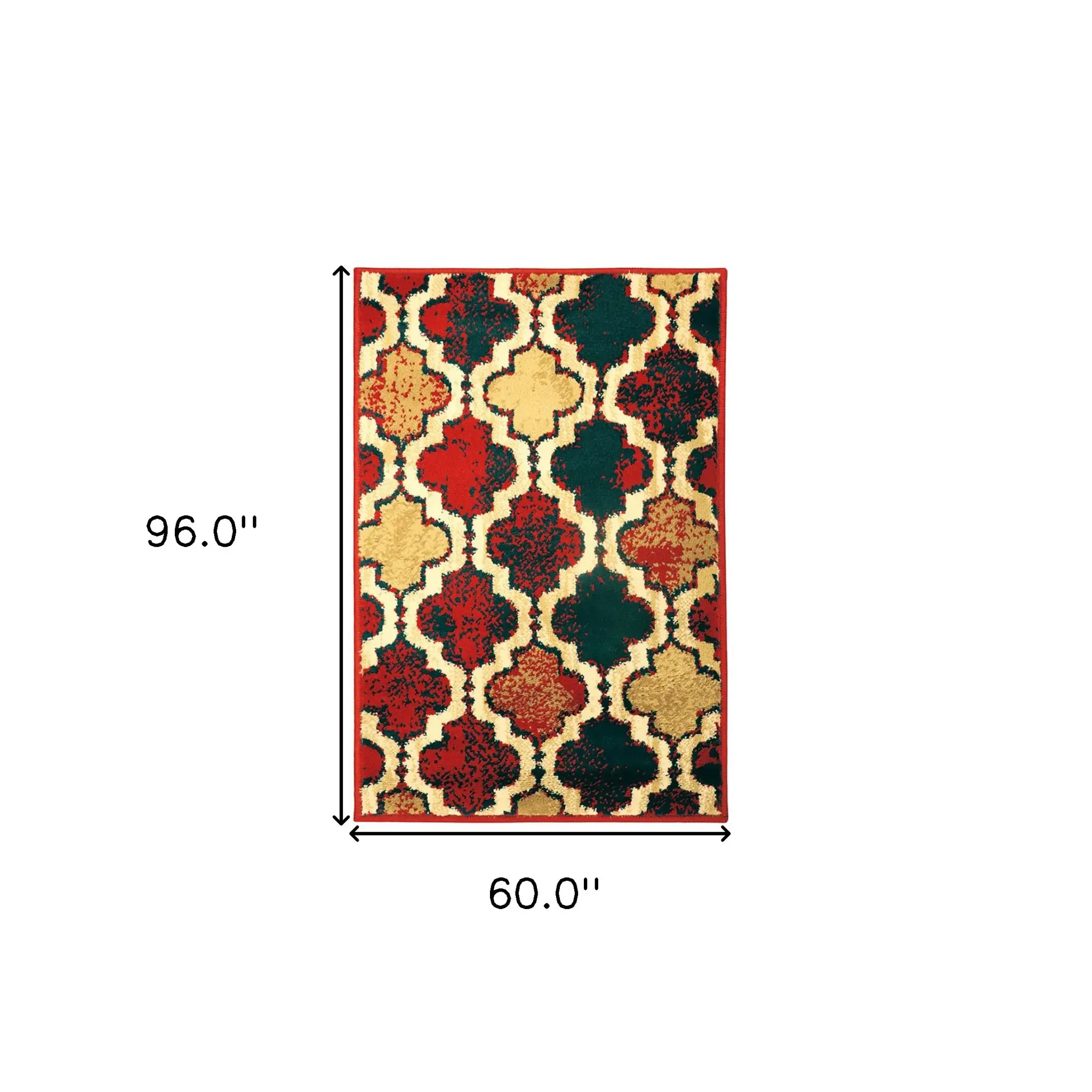 5' X 8' Red Blue Quatrefoil Power Loom Distressed Stain Resistant Area Rug - Image 7