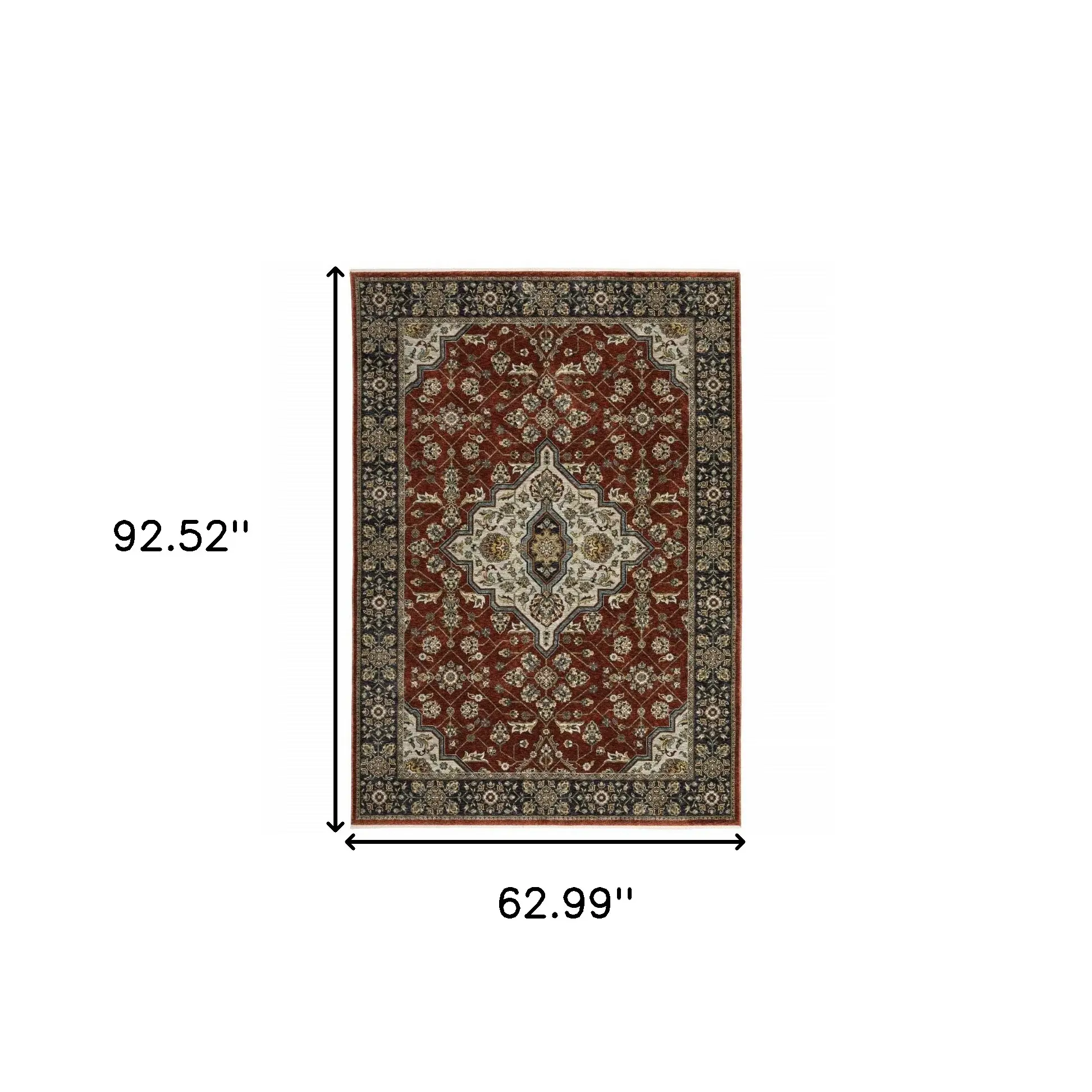 5' X 8' Red Ivory Blue Navy Gold And Grey Oriental Power Loom Stain Resistant Area Rug With Fringe - Image 3