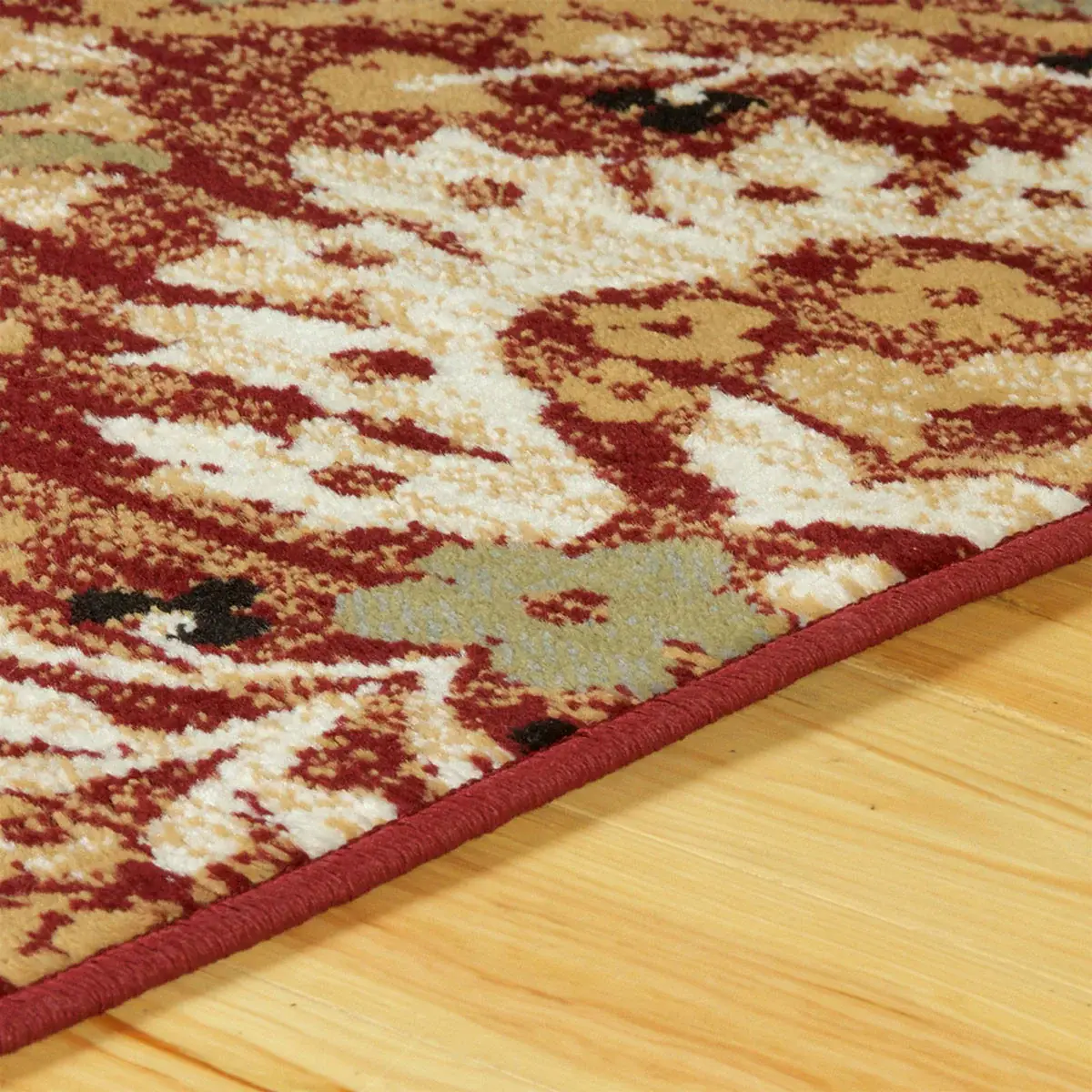 5' X 8' Red Olive And Gold Floral Stain Resistant Area Rug - Image 2