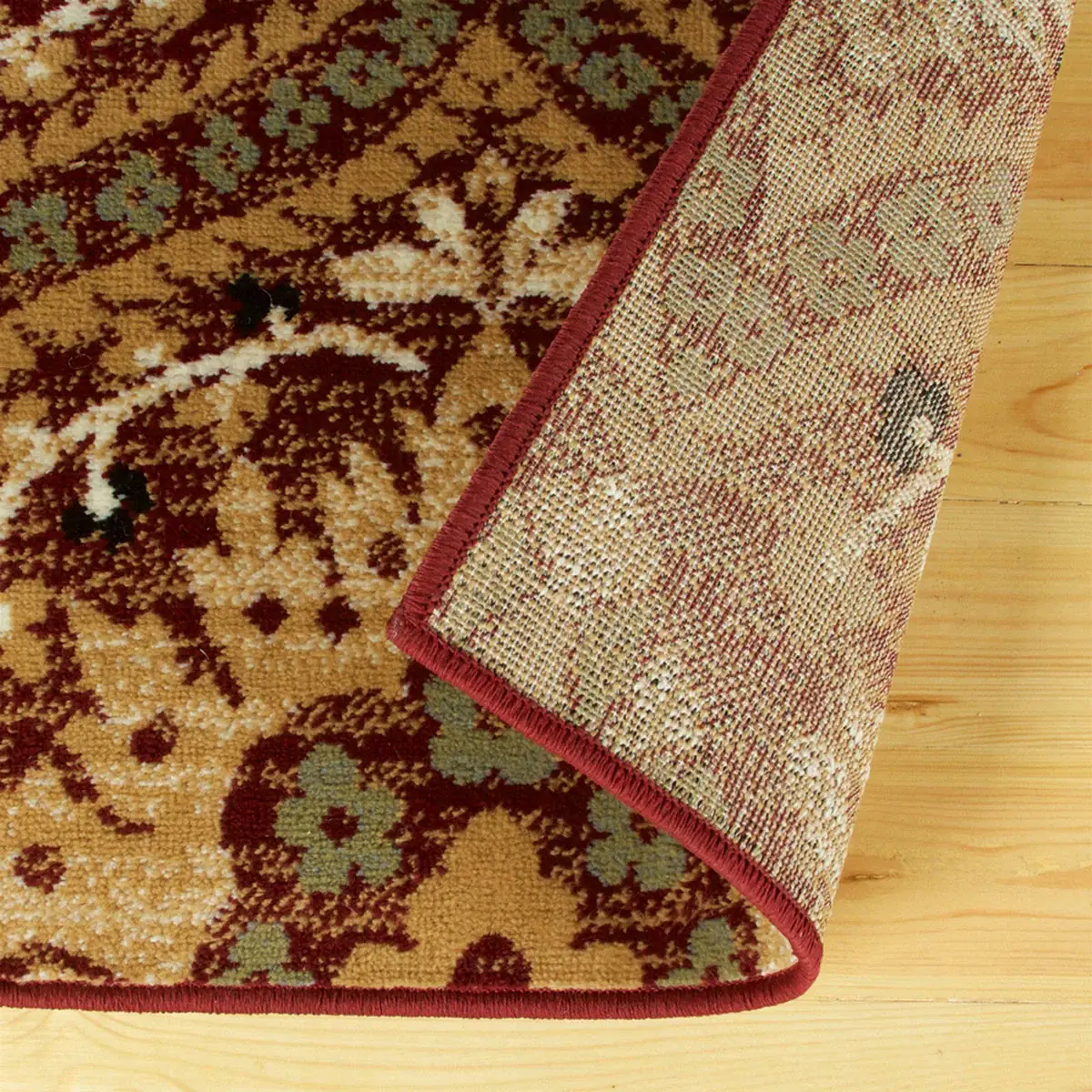 5' X 8' Red Olive And Gold Floral Stain Resistant Area Rug - Image 4