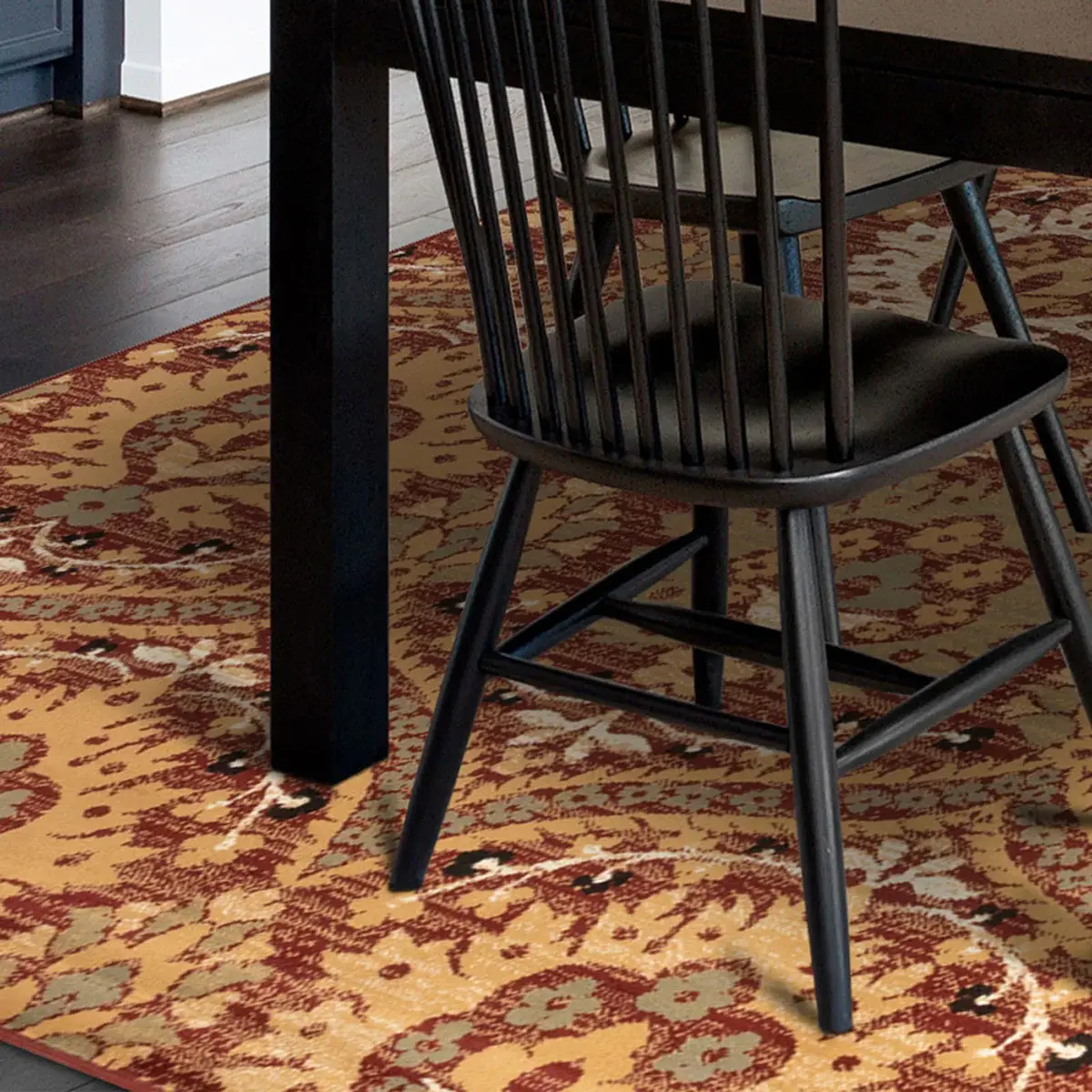 5' X 8' Red Olive And Gold Floral Stain Resistant Area Rug - Image 6