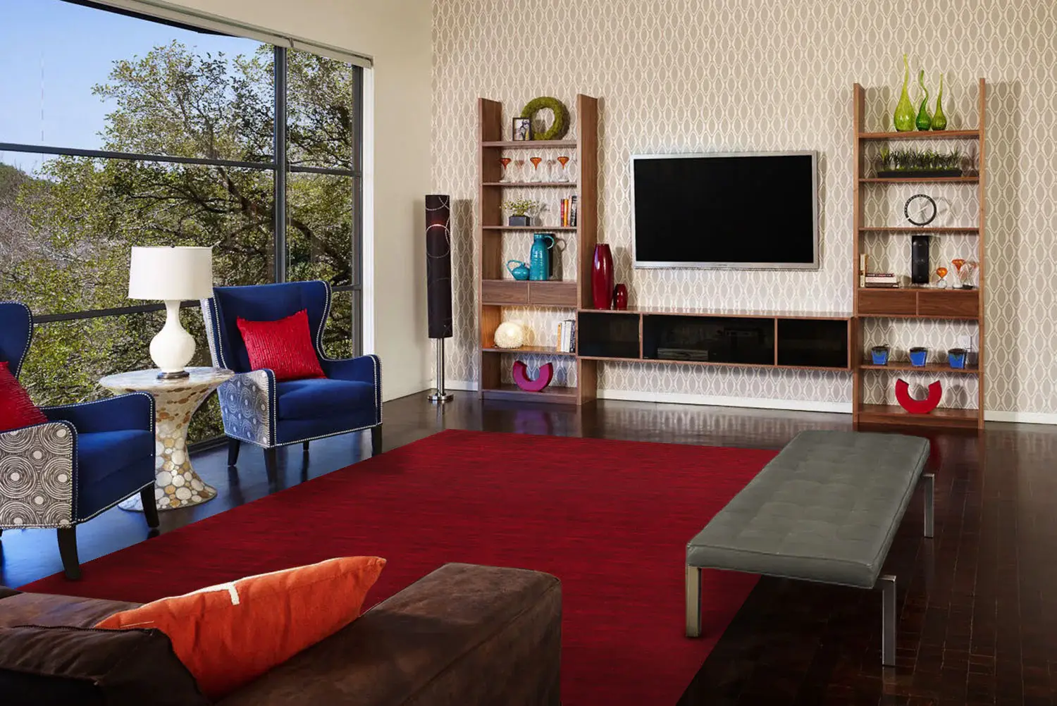 5' X 8' Red Wool Hand Woven Stain Resistant Area Rug - Image 4