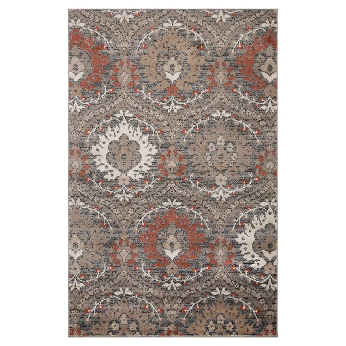 5' X 8' Rust Floral Stain Resistant Area Rug - Image 2