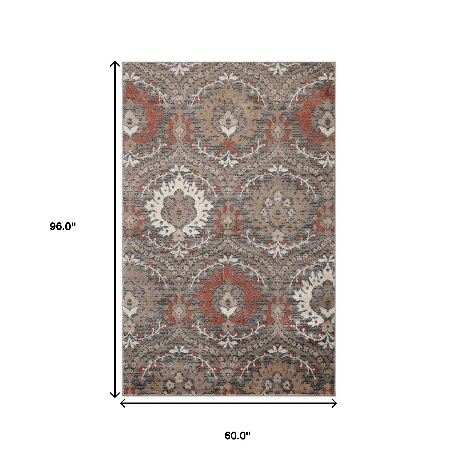 5' X 8' Rust Floral Stain Resistant Area Rug - Image 3