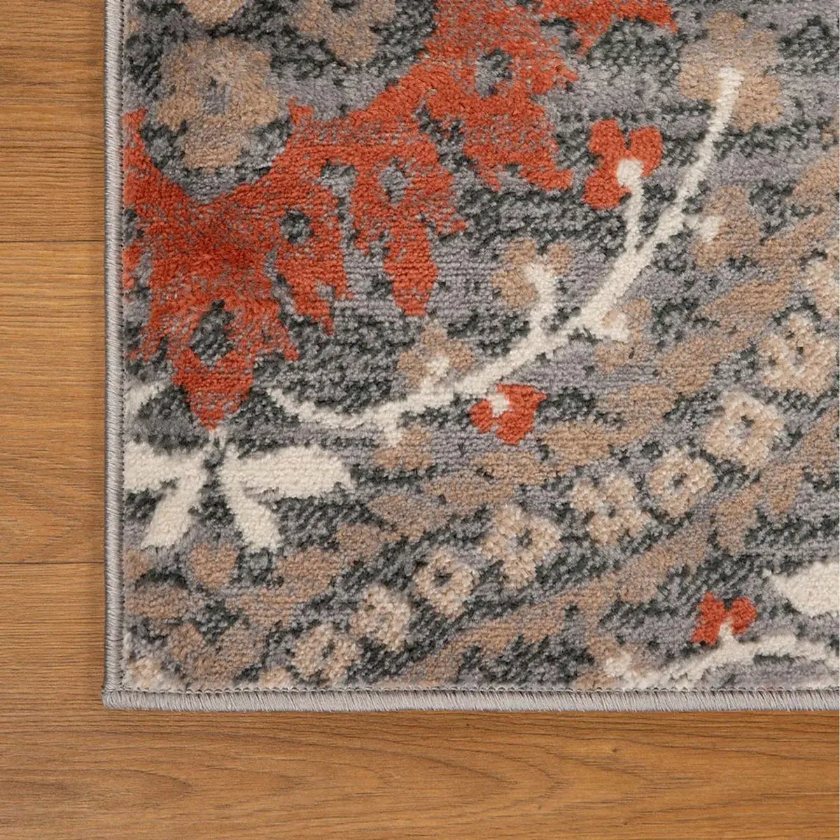 5' X 8' Rust Floral Stain Resistant Area Rug - Image 4