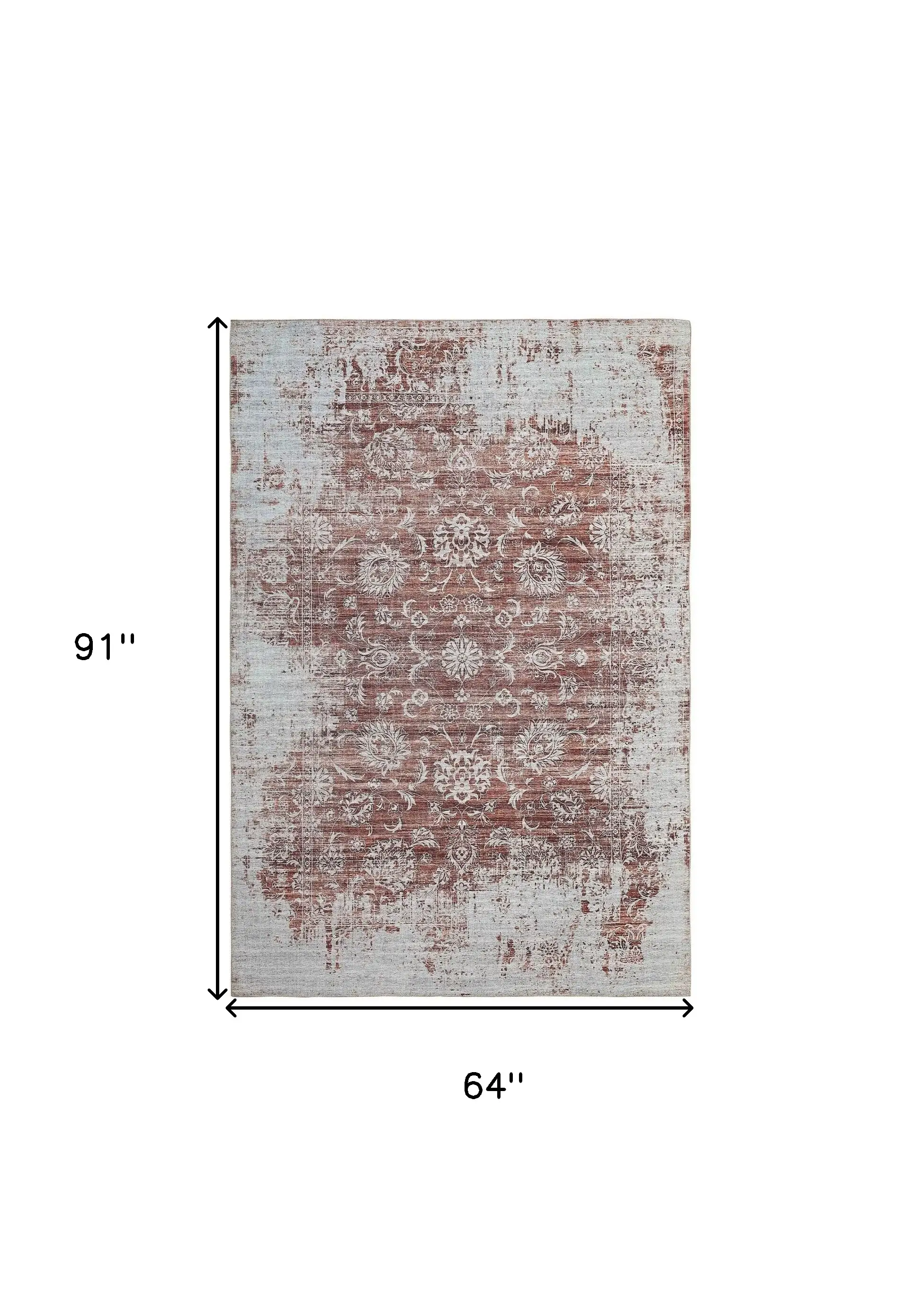 5' X 8' Rust Oriental Distressed Stain Resistant Area Rug - Image 2