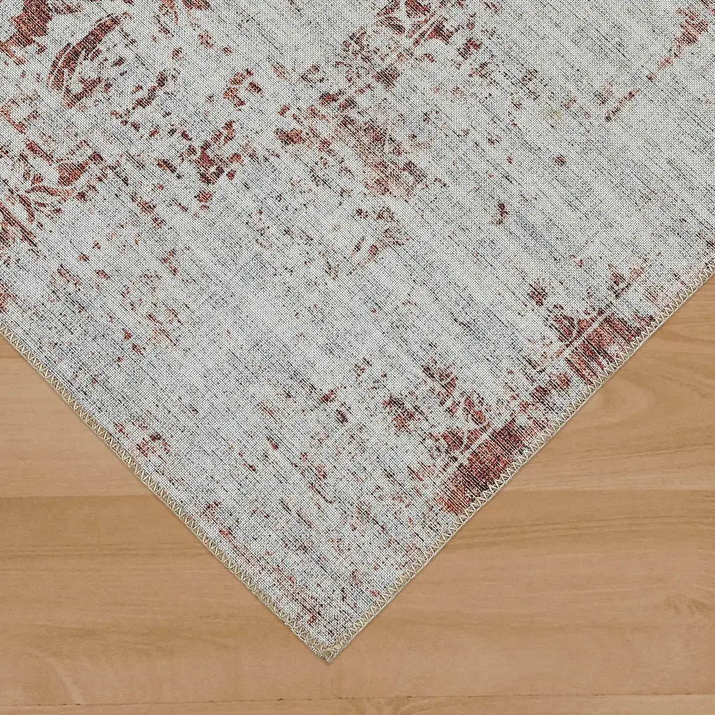 5' X 8' Rust Oriental Distressed Stain Resistant Area Rug - Image 5