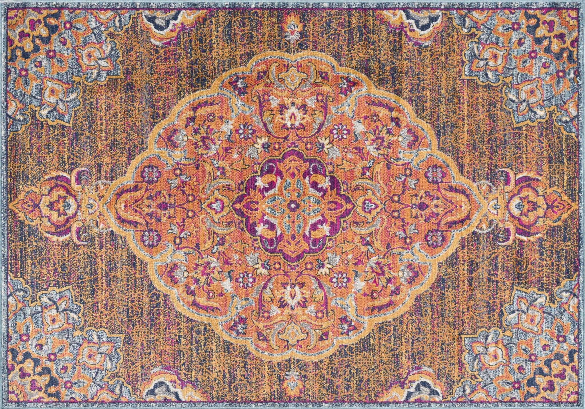 5' X 8' Rustic Orange Medallion Area Rug - Image 2