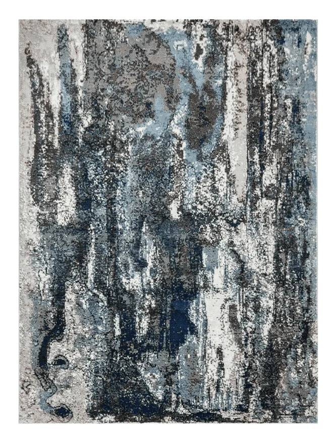 5' X 8' Shades of Blue and Gray Abstract Marble Area Rug - Image 2