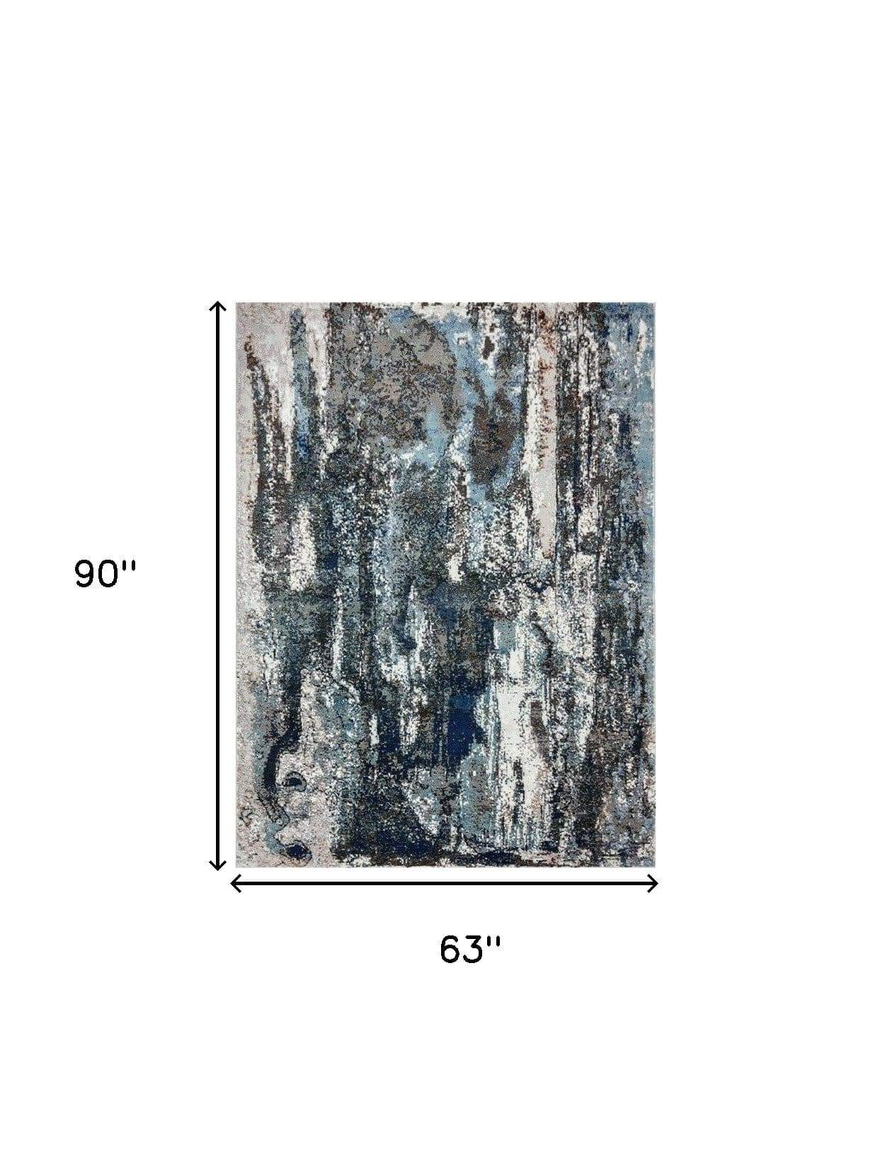 5' X 8' Shades of Blue and Gray Abstract Marble Area Rug - Image 3