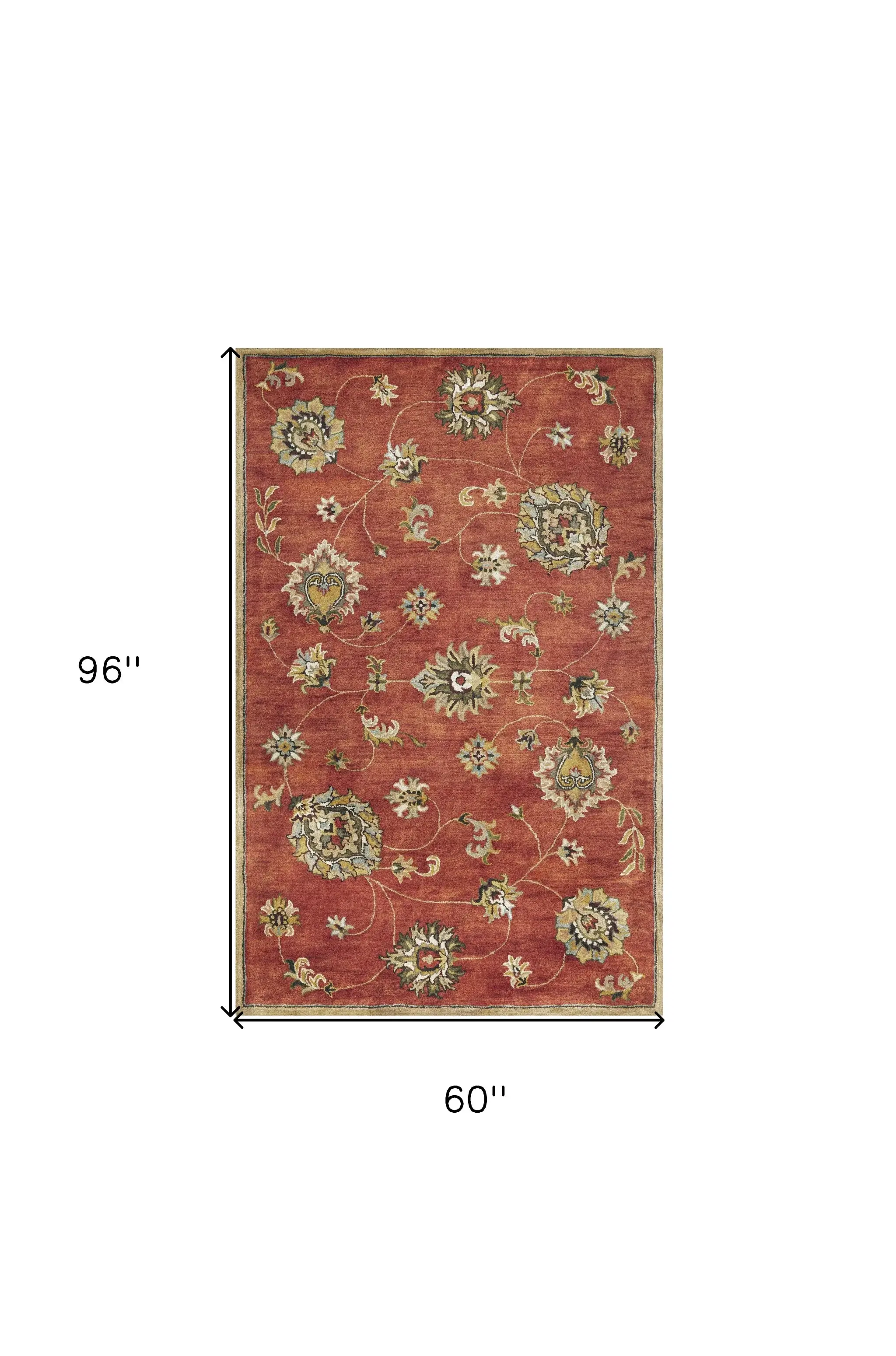 5' X 8' Sienna Floral Vine Wool Indoor Area Rug - Image 3