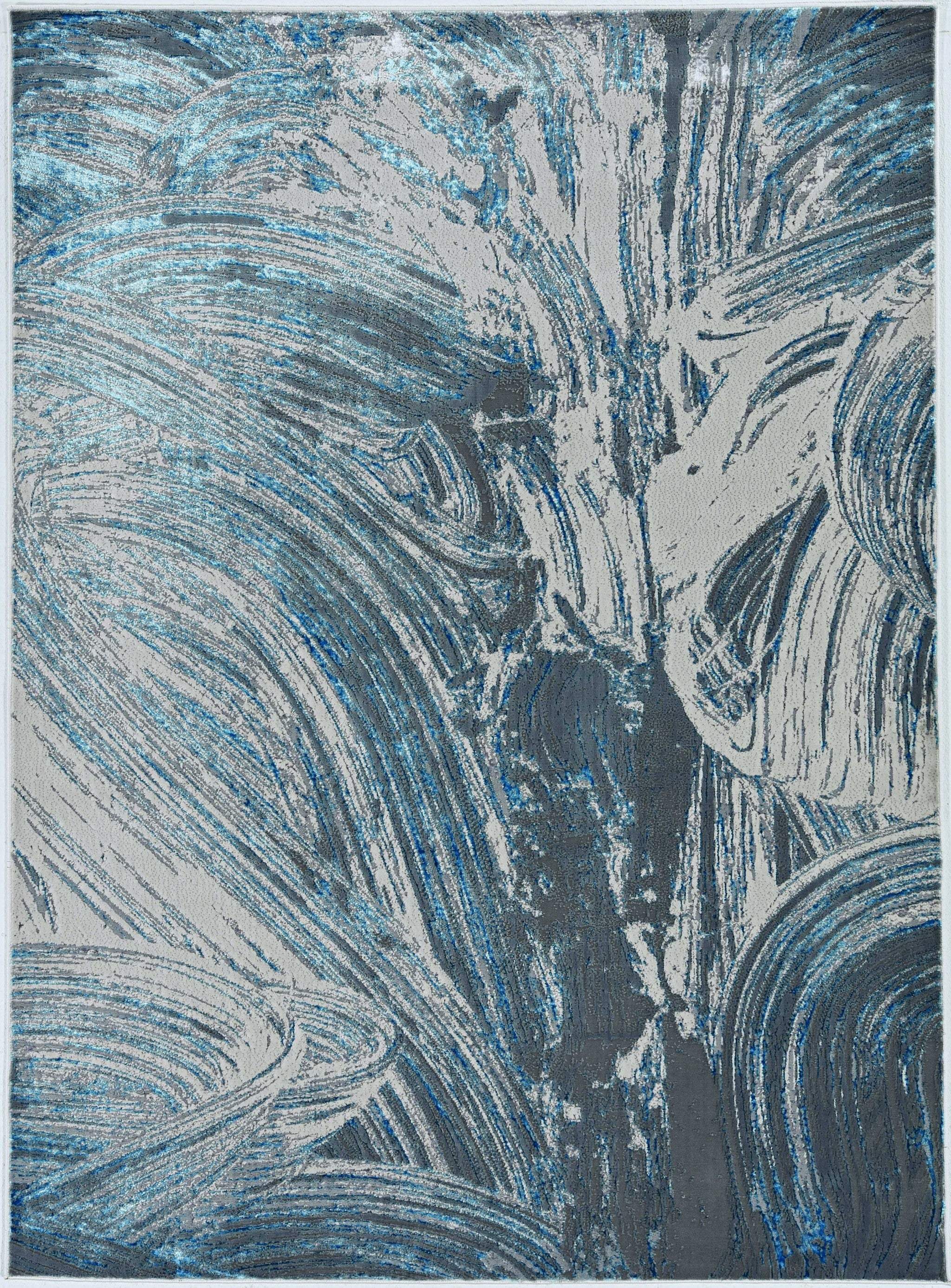 5' X 8' Silver Or Blue Abstract Brushstrokes Indoor Area Rug - Image 2