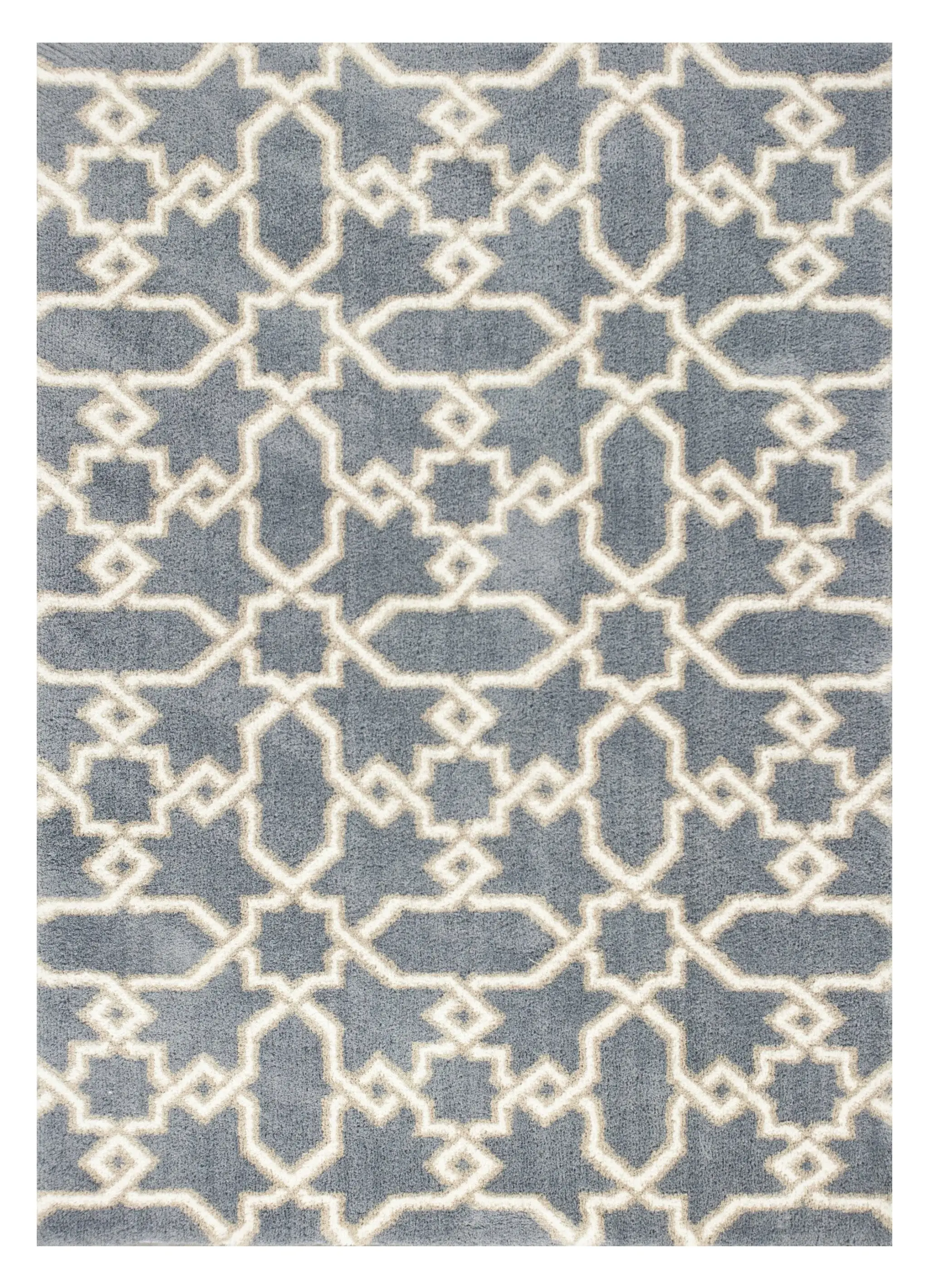 5' X 8' Slate Blue Geometric Pattern Microfiber Indoor Area Rug - Image 2
