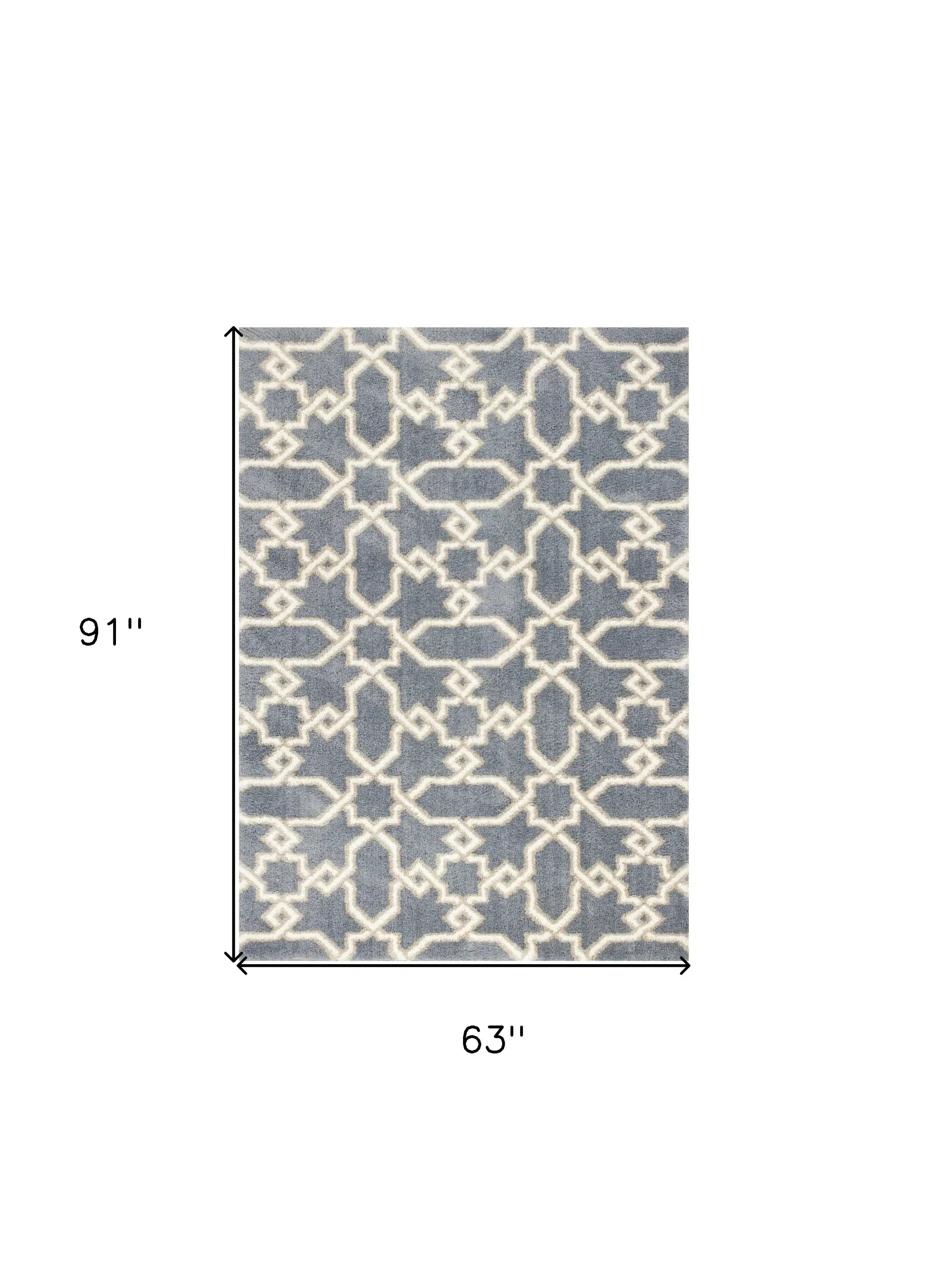 5' X 8' Slate Blue Geometric Pattern Microfiber Indoor Area Rug - Image 3