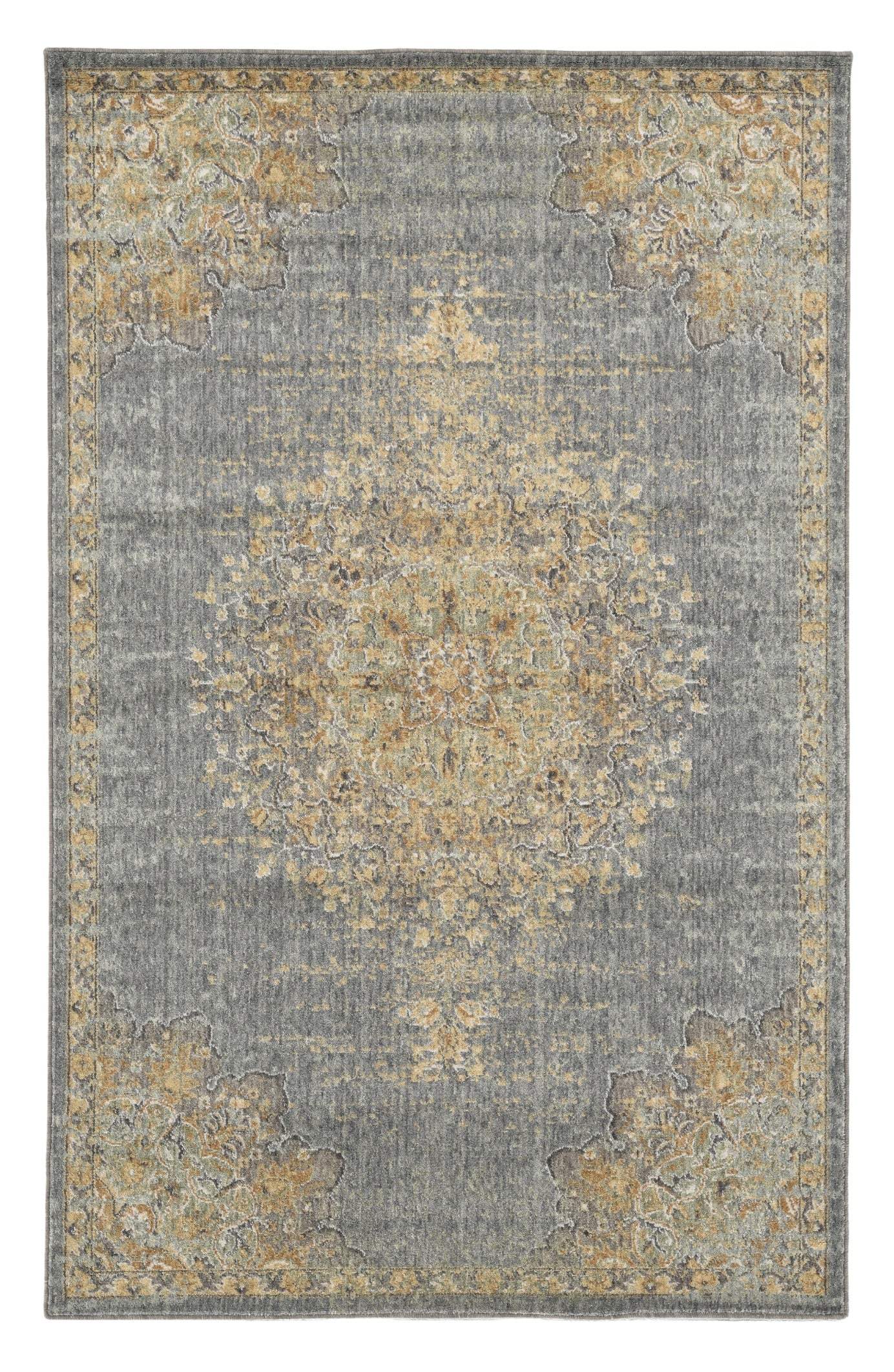 5' X 8' Slate Grey Machine Woven Traditional Medallion Indoor Area Rug - Image 2