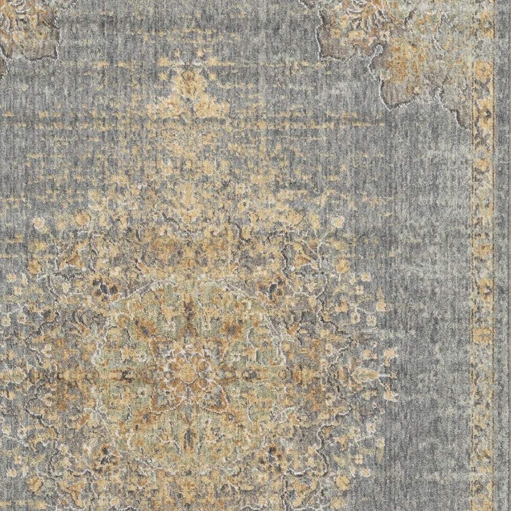 5' X 8' Slate Grey Machine Woven Traditional Medallion Indoor Area Rug - Image 5