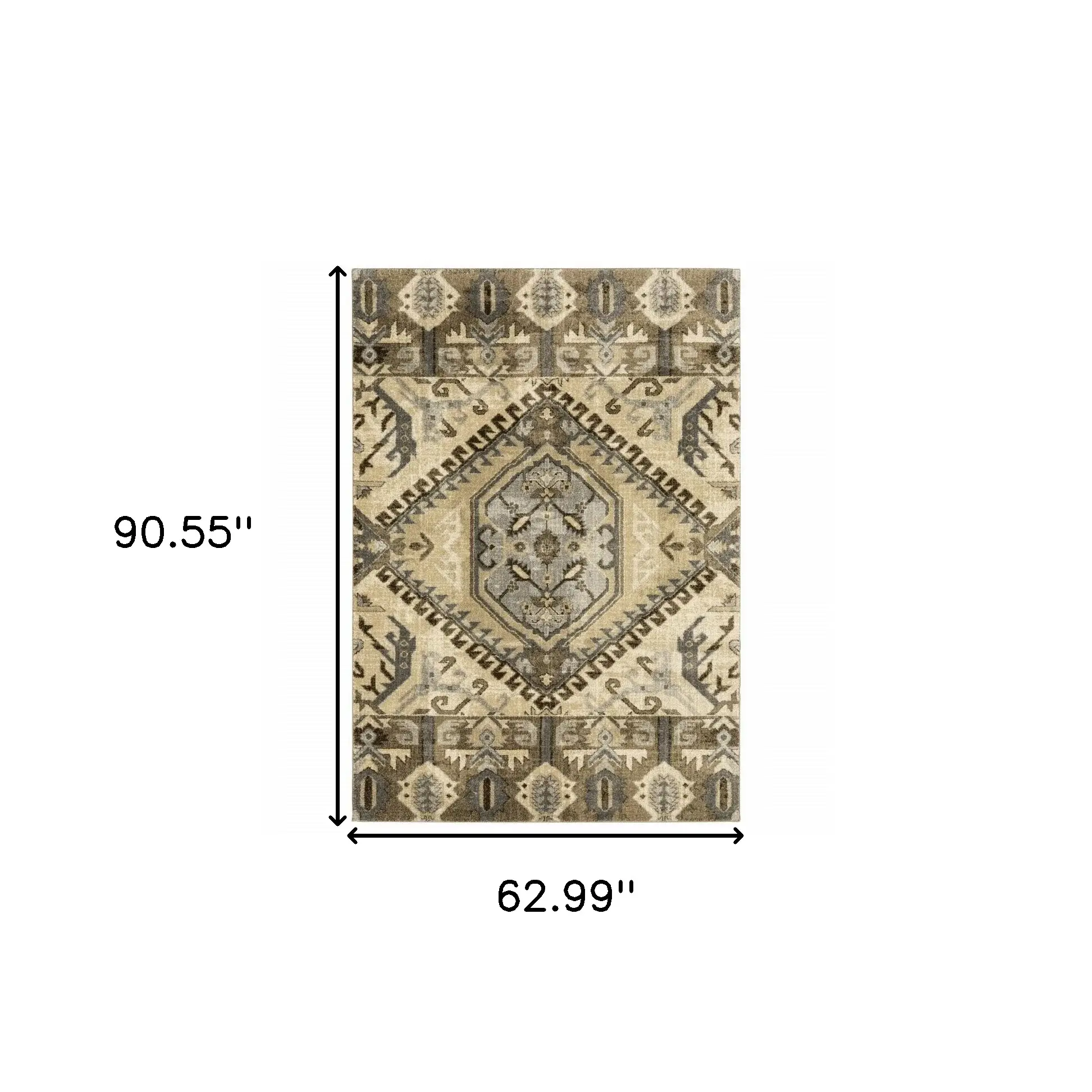 5' X 8' Tan And Gold Central Medallion Indoor Area Rug - Image 4
