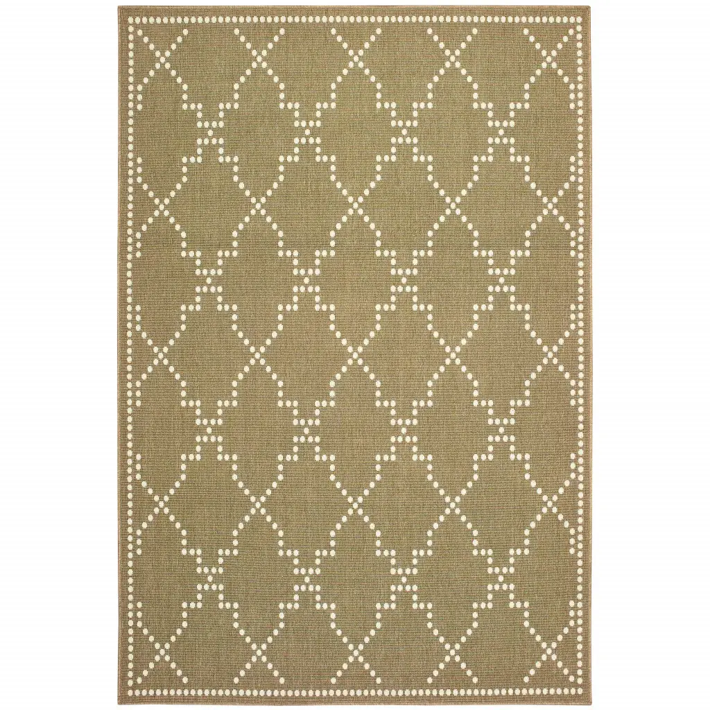 5' X 8' Tan Geometric Stain Resistant Indoor Outdoor Area Rug