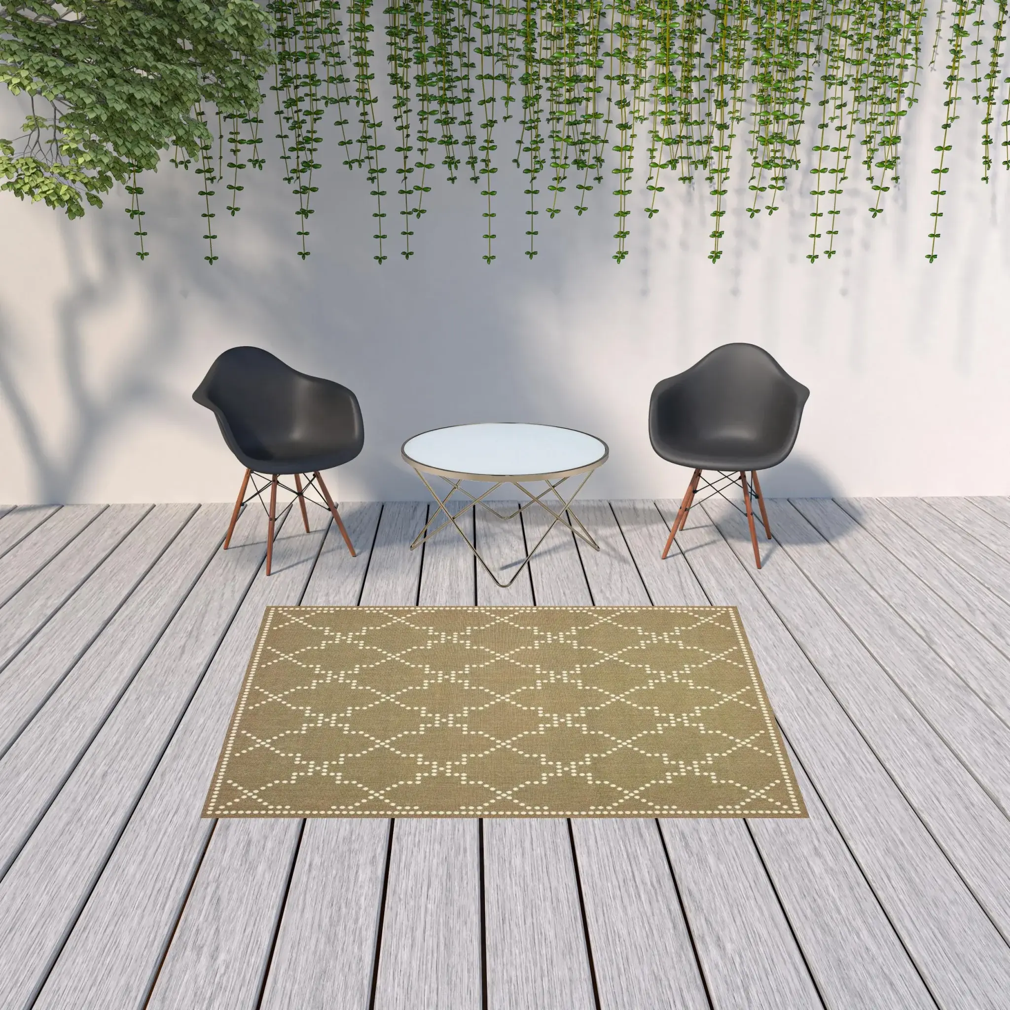5' X 8' Tan Geometric Stain Resistant Indoor Outdoor Area Rug - Image 2