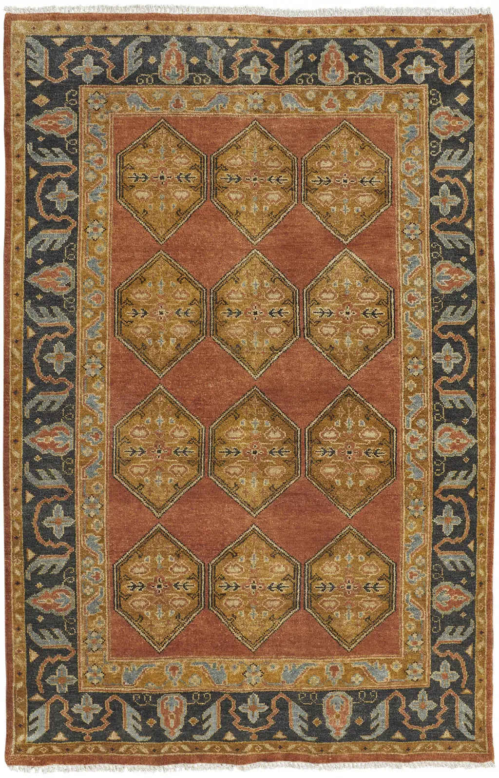 5' X 8' Tan Orange And Brown Wool Floral Hand Knotted Stain Resistant Area Rug - Image 2