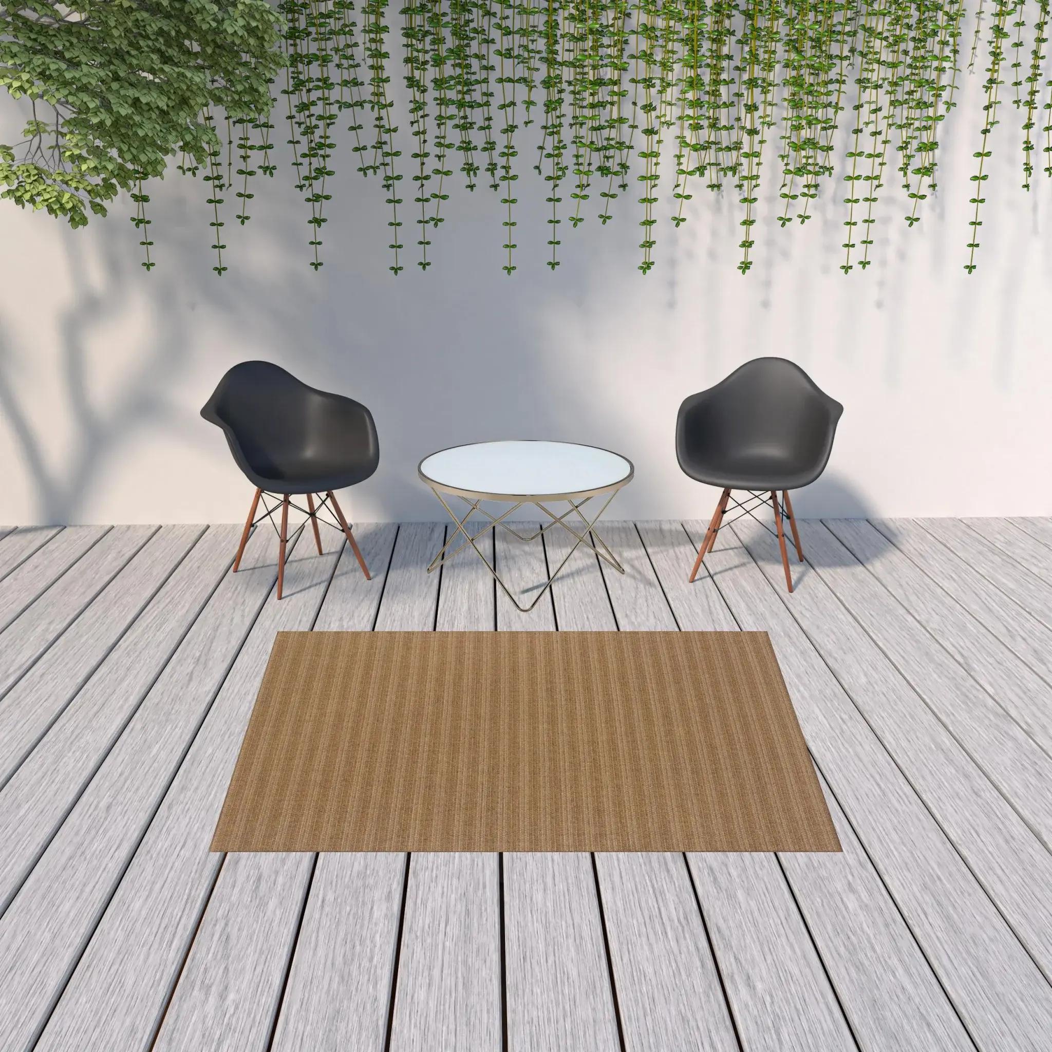 5' X 8' Tan Striped Stain Resistant Indoor Outdoor Area Rug - Image 2