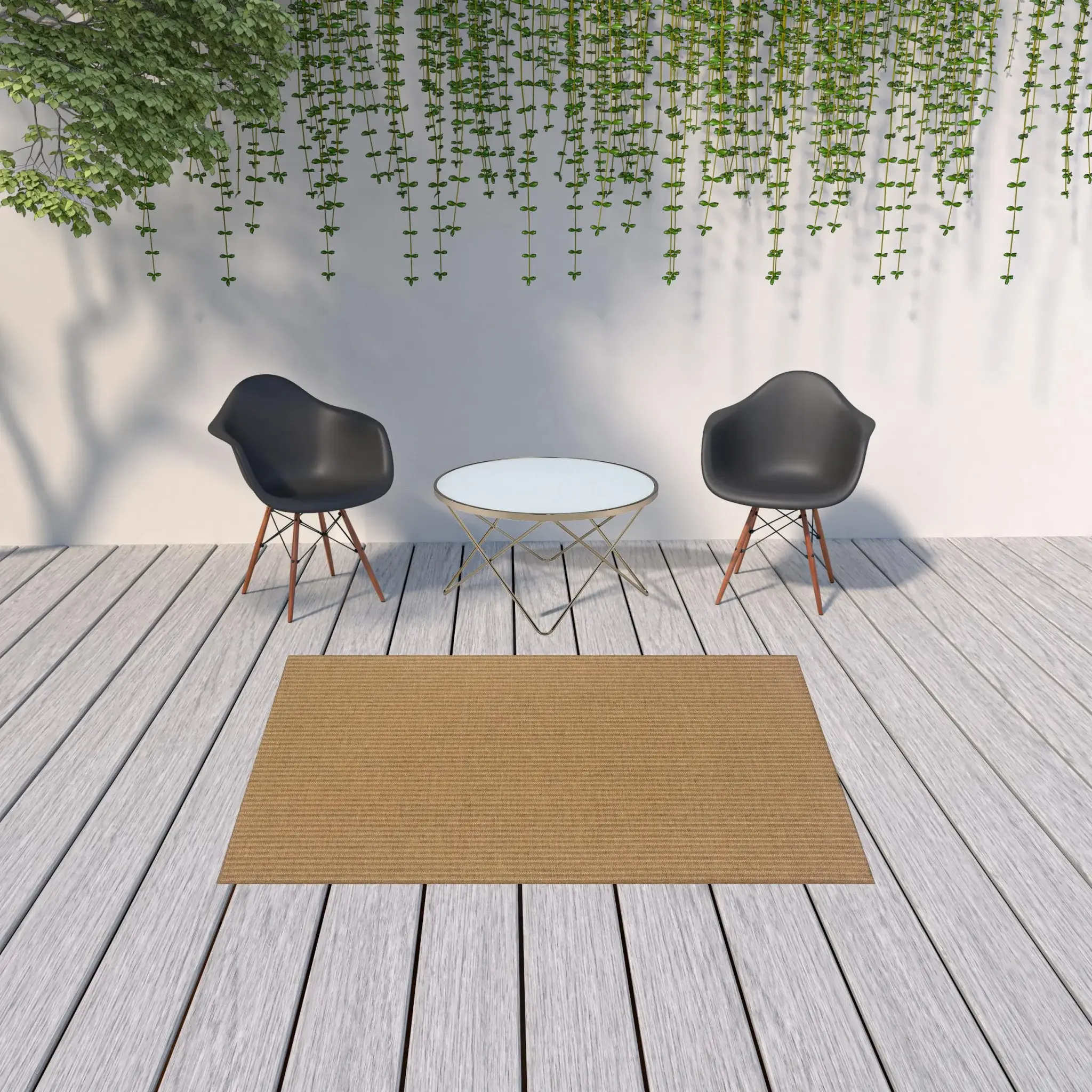 5' X 8' Tan Striped Stain Resistant Indoor Outdoor Area Rug - Image 2