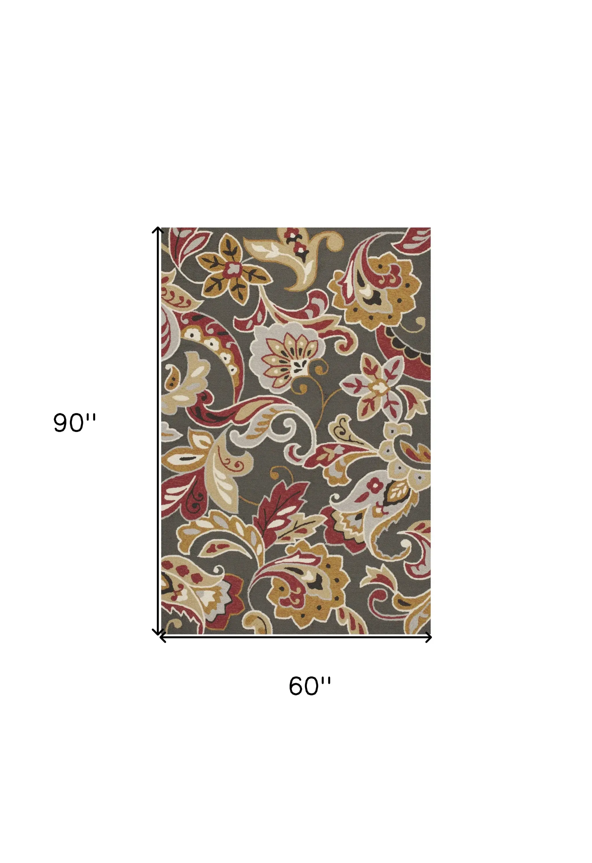 5' X 8' Taupe Floral Handmade Indoor Outdoor Area Rug - Image 3
