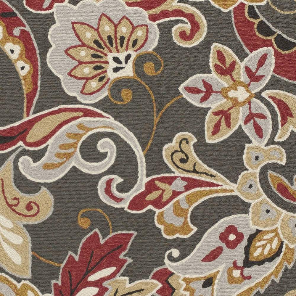 5' X 8' Taupe Floral Handmade Indoor Outdoor Area Rug - Image 7