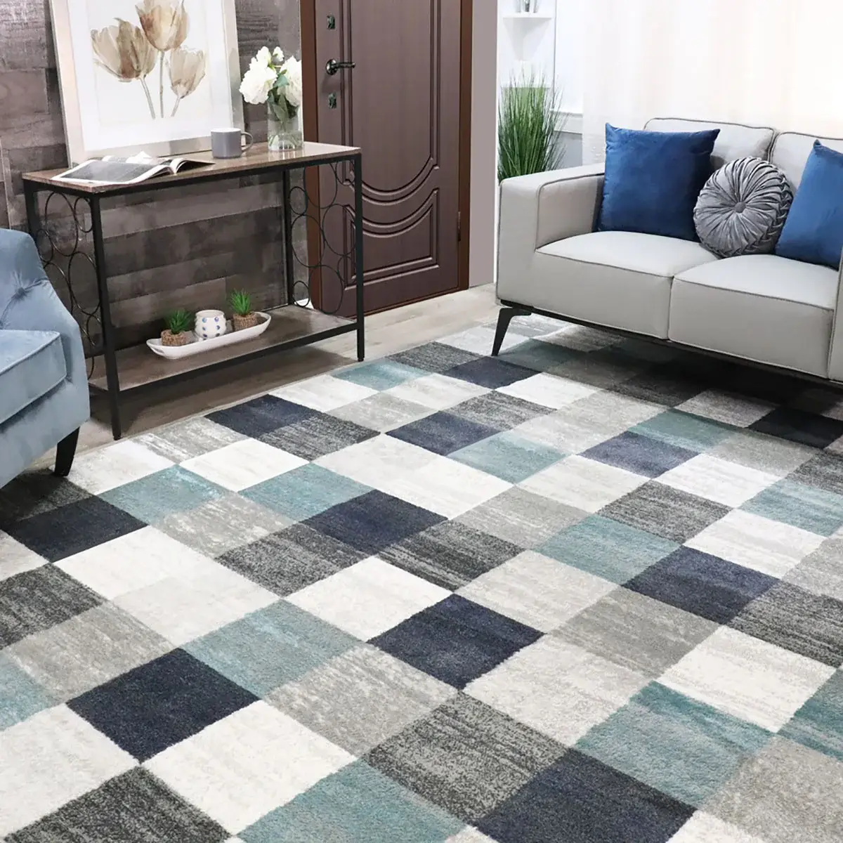 5' X 8' Teal And Gray Geometric Power Loom Stain Resistant Area Rug - Image 5