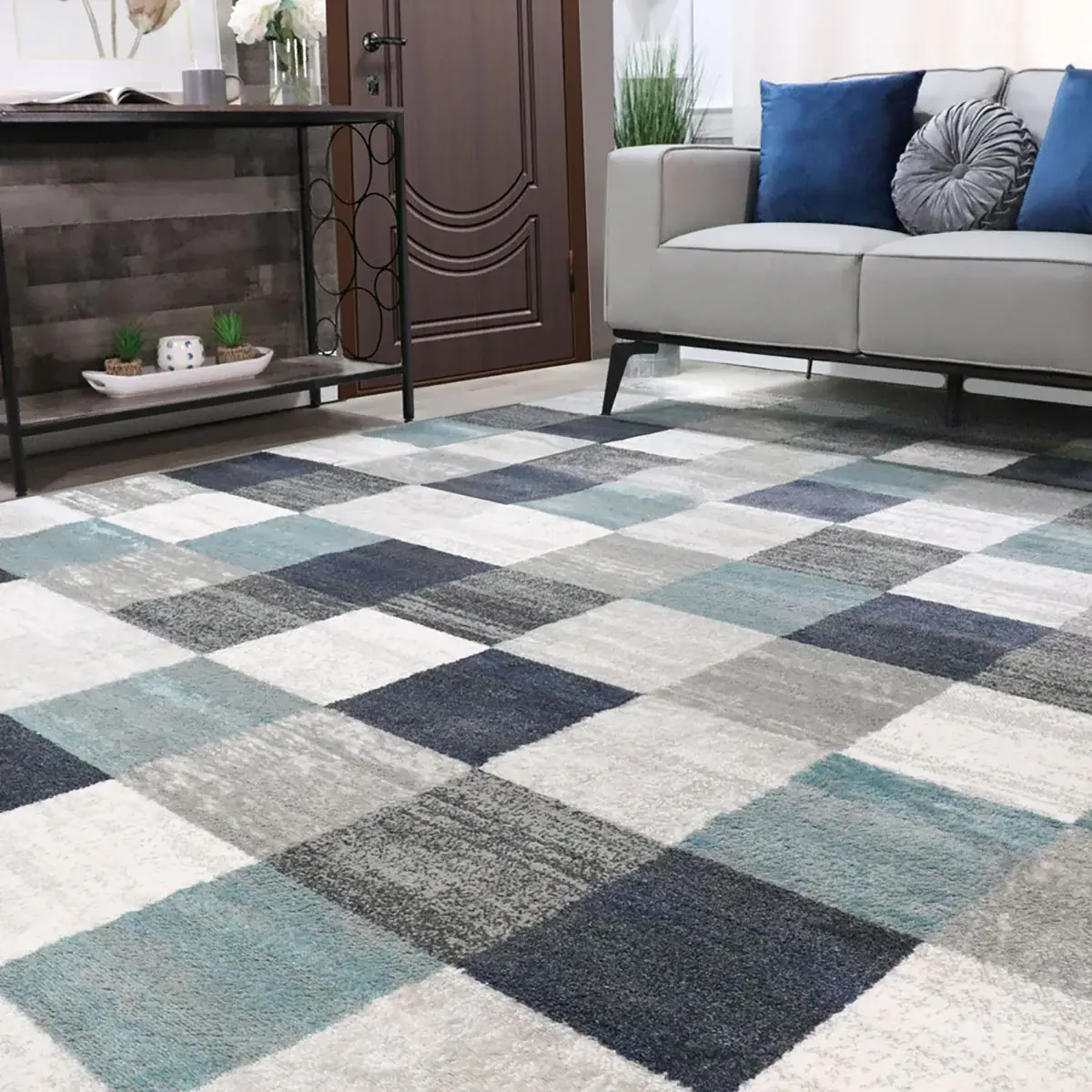 5' X 8' Teal And Gray Geometric Power Loom Stain Resistant Area Rug - Image 6