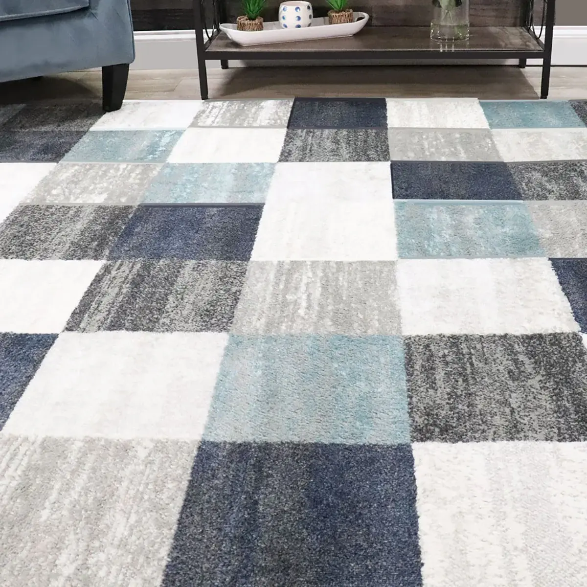 5' X 8' Teal And Gray Geometric Power Loom Stain Resistant Area Rug - Image 7