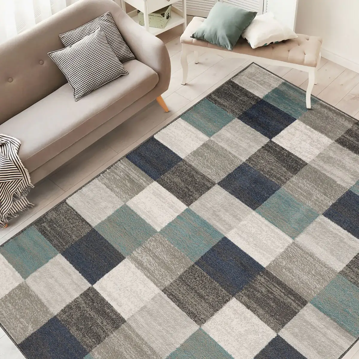5' X 8' Teal And Gray Geometric Power Loom Stain Resistant Area Rug - Image 8