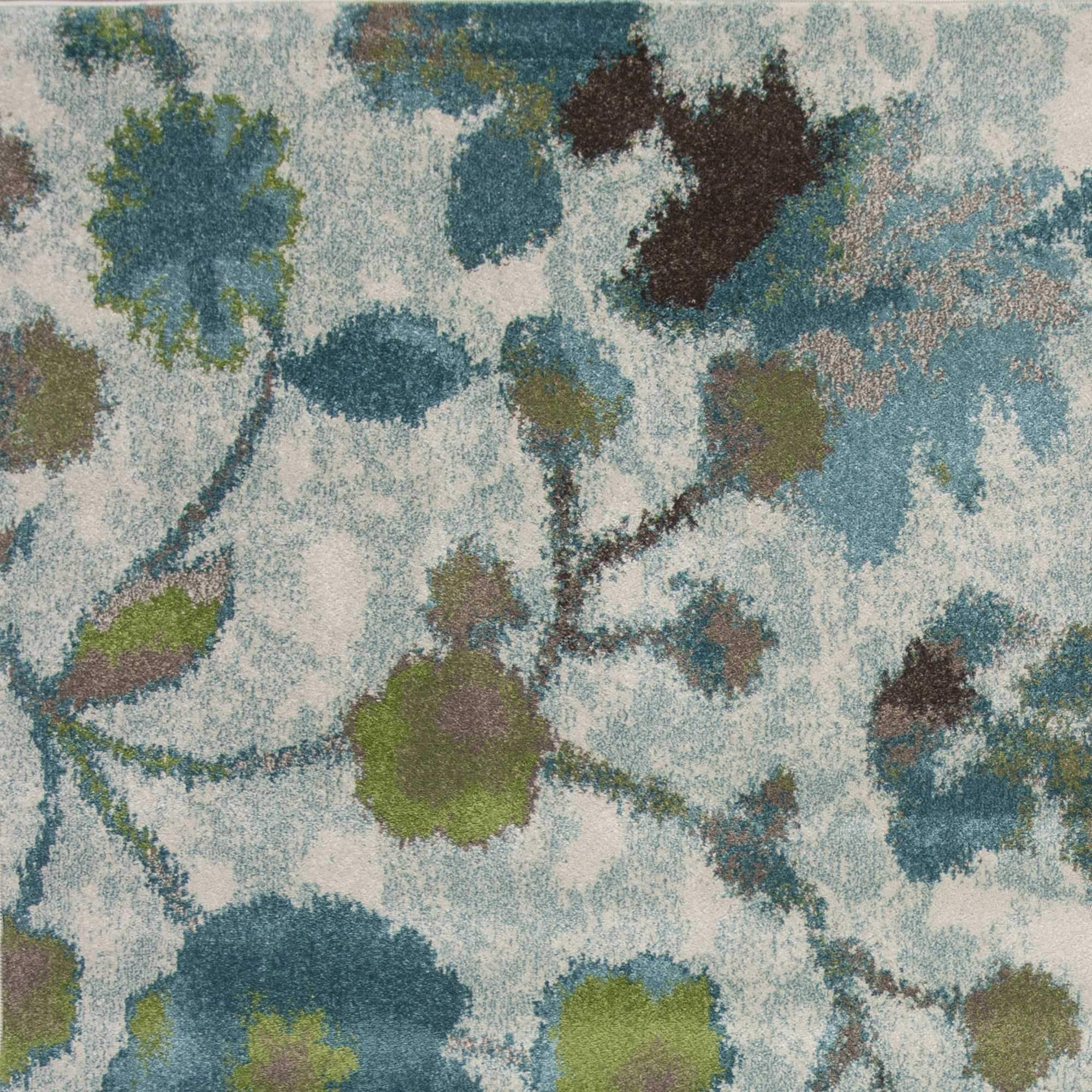 5' X 8' Teal Blue Machine Woven Floral Indoor Area Rug - Image 4