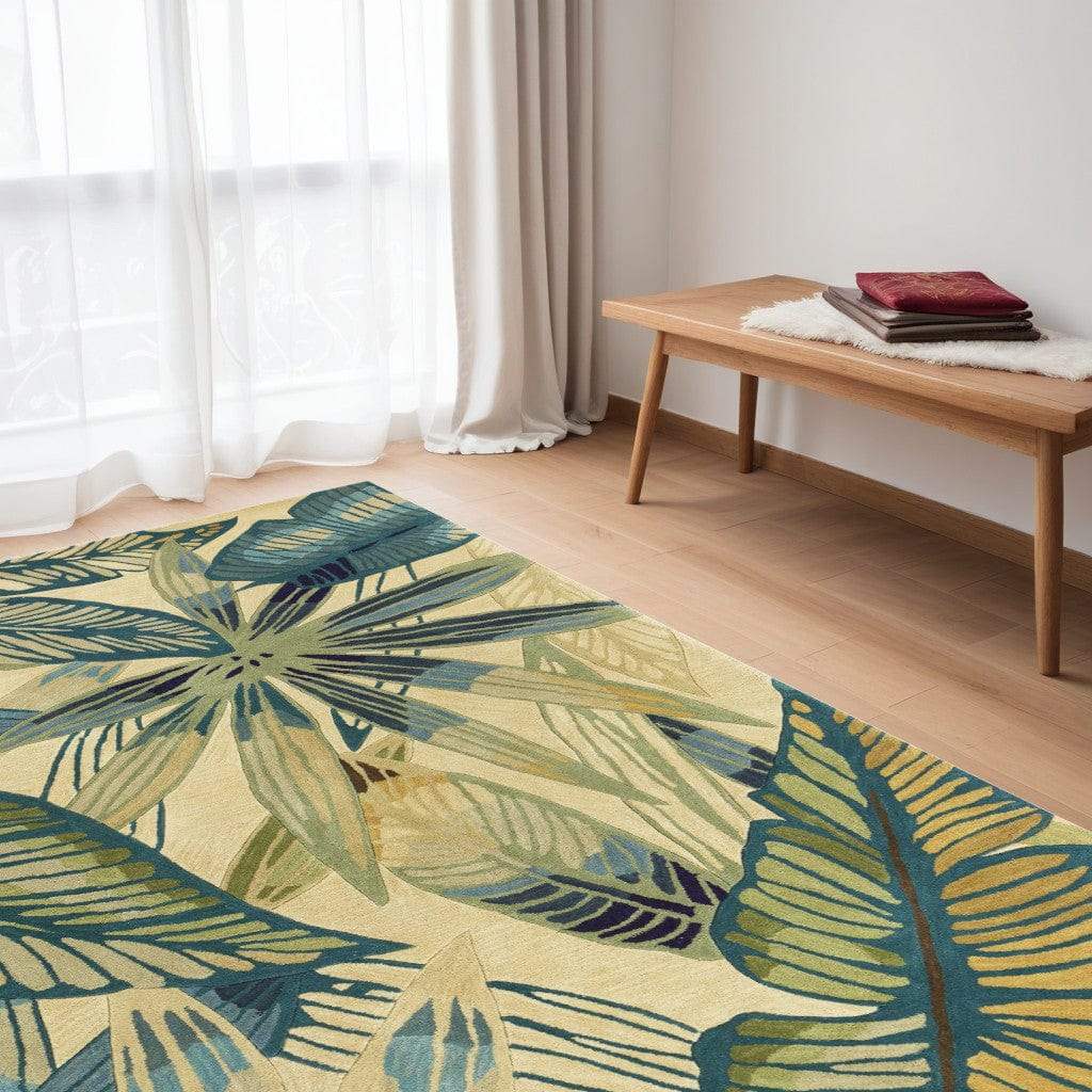 5' X 8'  Wool Ivory Or Teal Area Rug - Image 2
