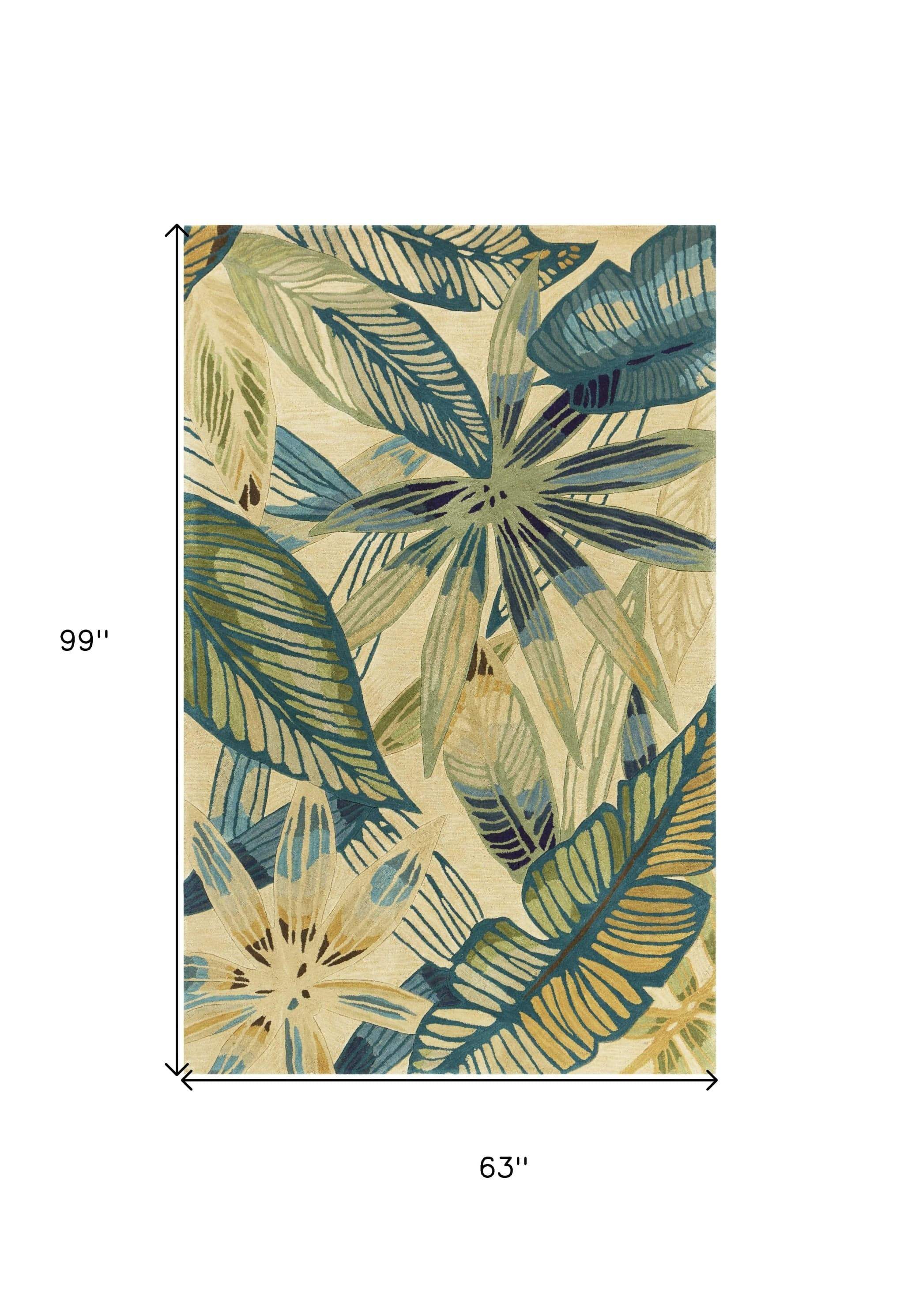 5' X 8'  Wool Ivory Or Teal Area Rug - Image 7
