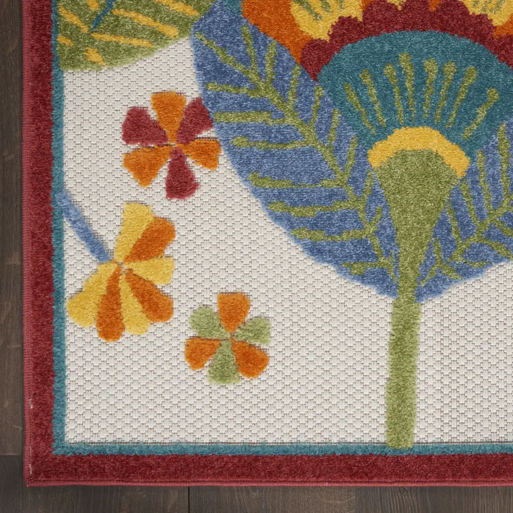 5' X 8' Yellow And Ivory Floral Indoor Outdoor Area Rug - Image 2