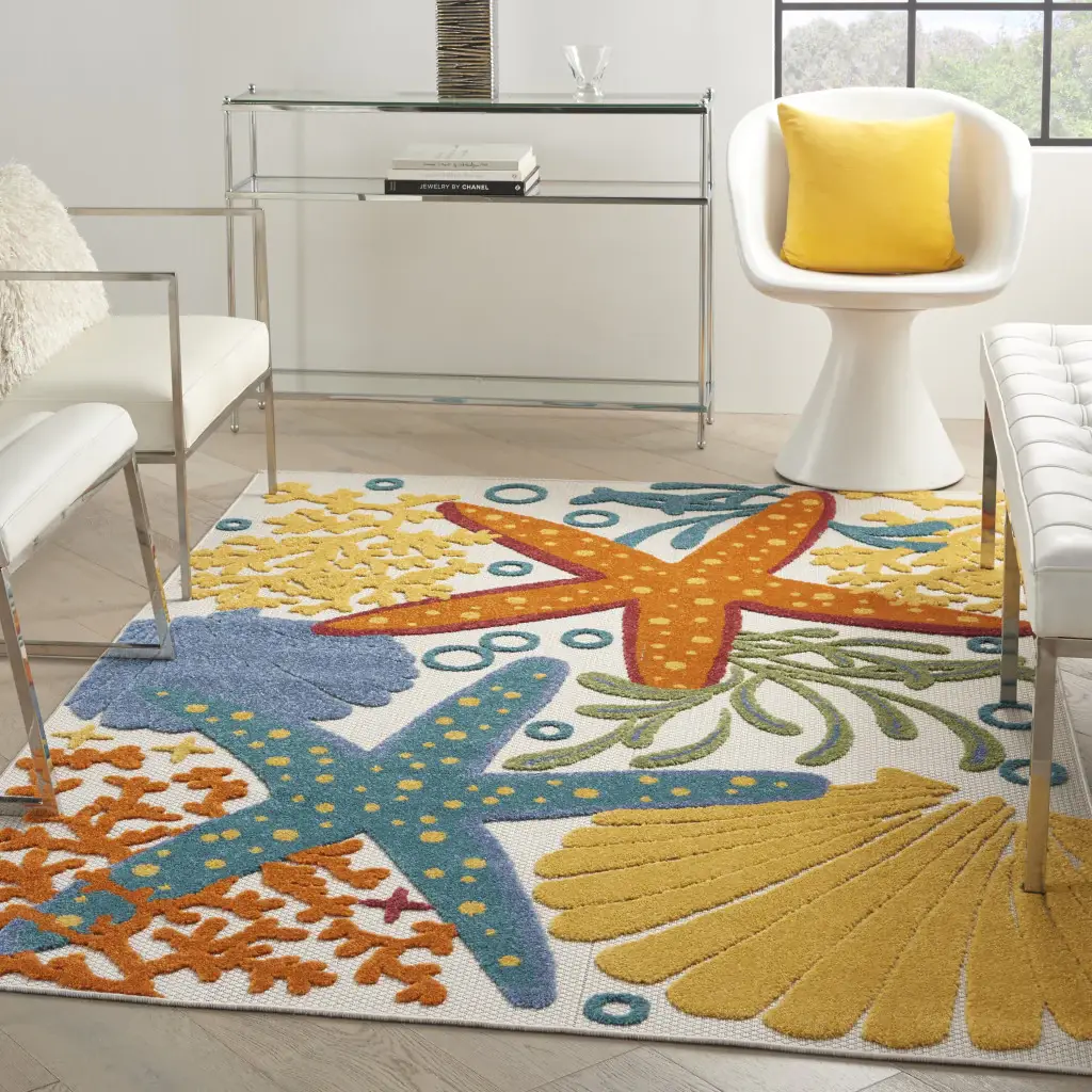 5' X 8' Yellow And Ivory Indoor Outdoor Area Rug - Image 7