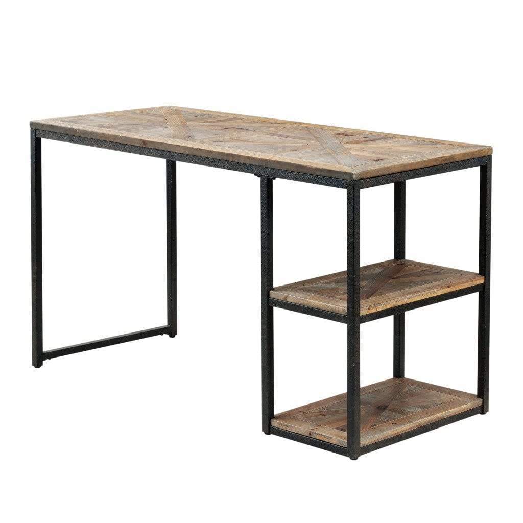 50" Brown and Black Reclaimed Wood Writing Desk - Image 9